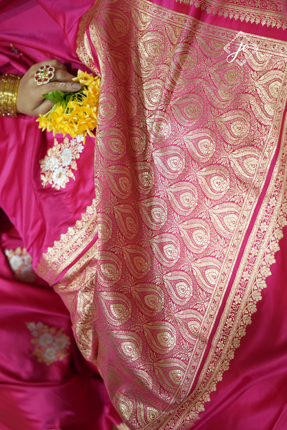 Pink Satin Silk Banarasi Saree