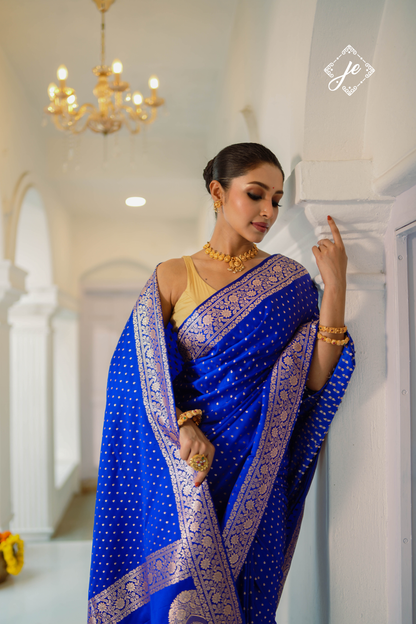 Blue Satin Silk Buti Banarasi Saree