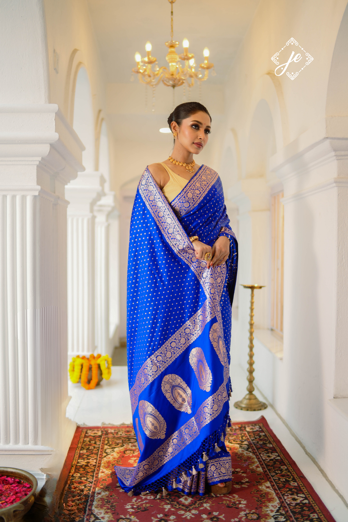 Blue Satin Silk Buti Banarasi Saree