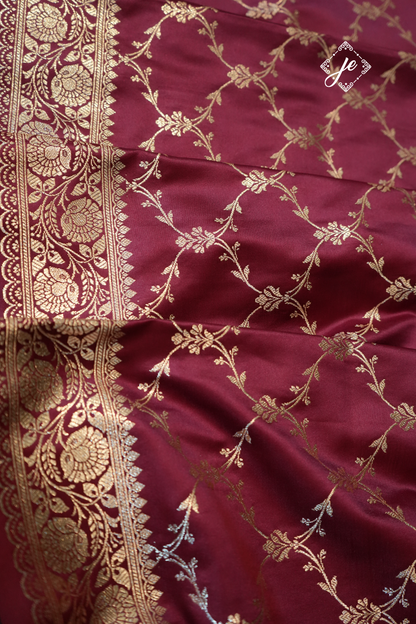 Maroon Satin Silk Banarasi Dupatta