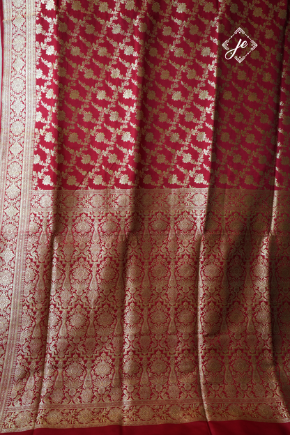 Red Pure Silk Jaal Handloom Banarasi Saree