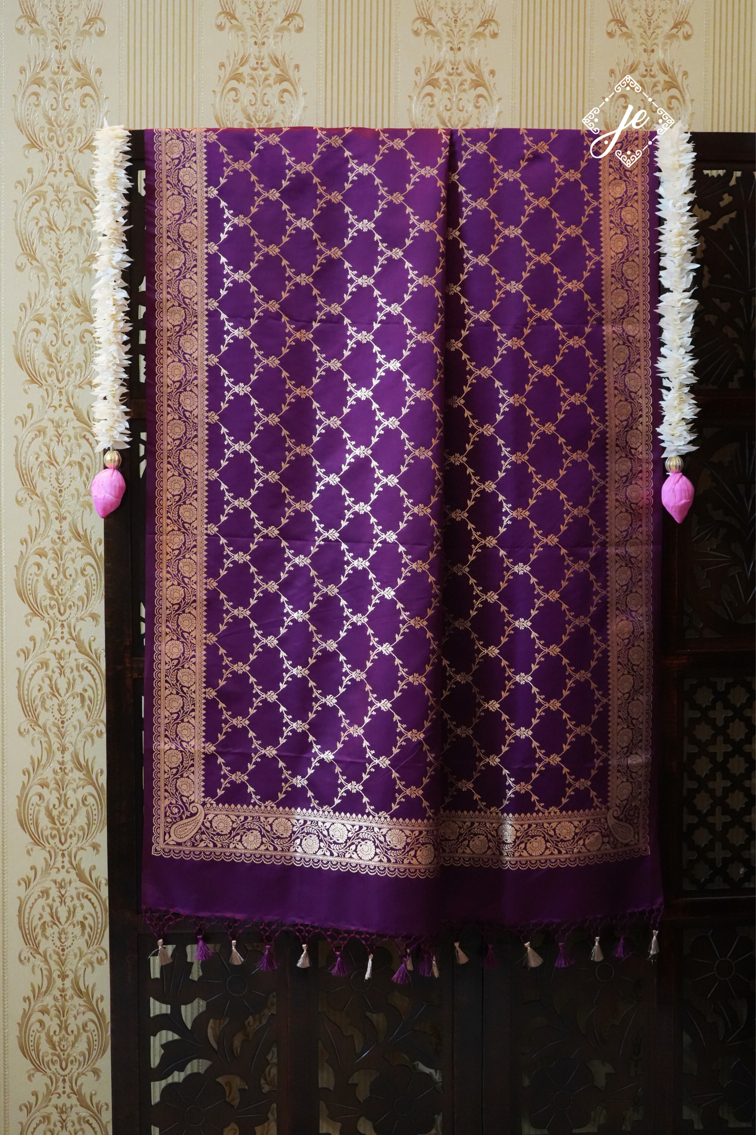 Purple Satin Silk Banarasi Dupatta