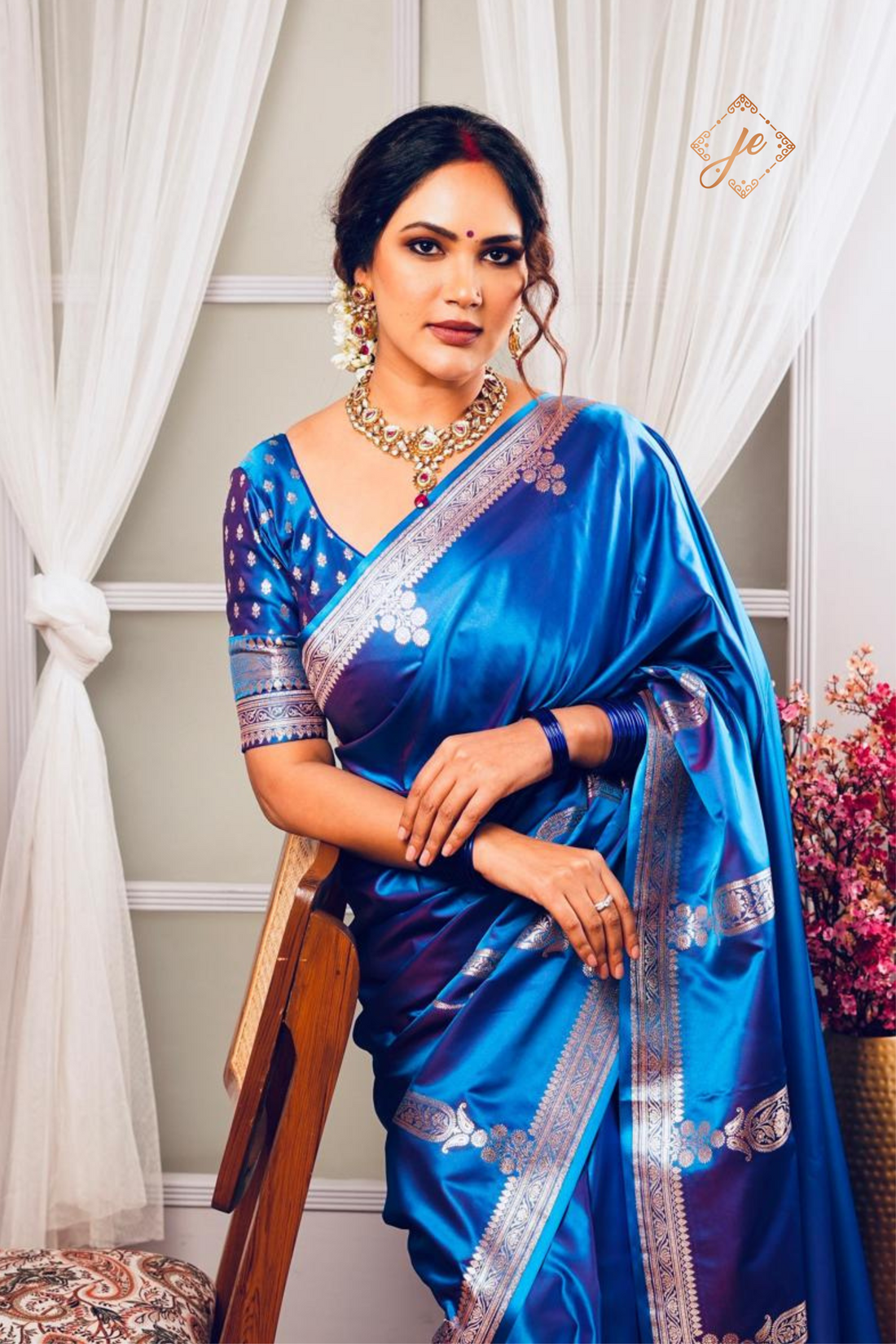 Blue Satin Silk Banarasi Saree
