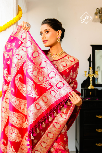 Rani Pink Satin Silk Jaal Banarasi Saree
