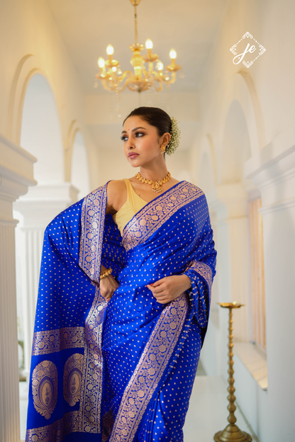 Blue Satin Silk Buti Banarasi Saree