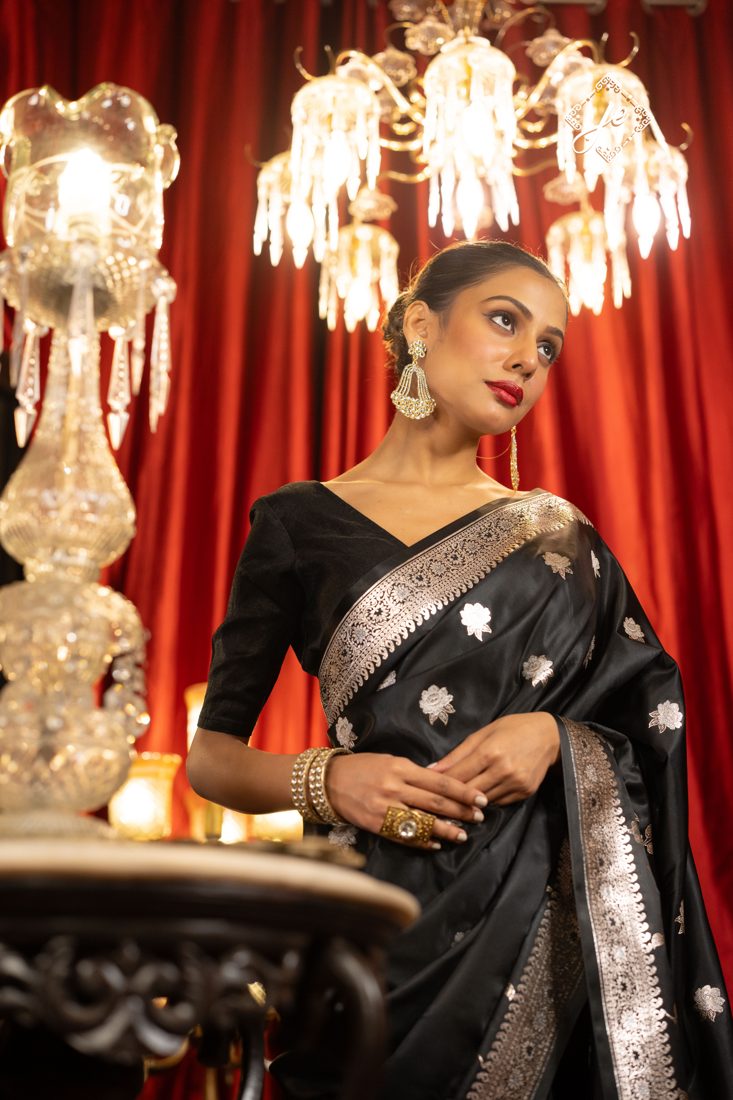 Black Satin Silk Banarasi Saree