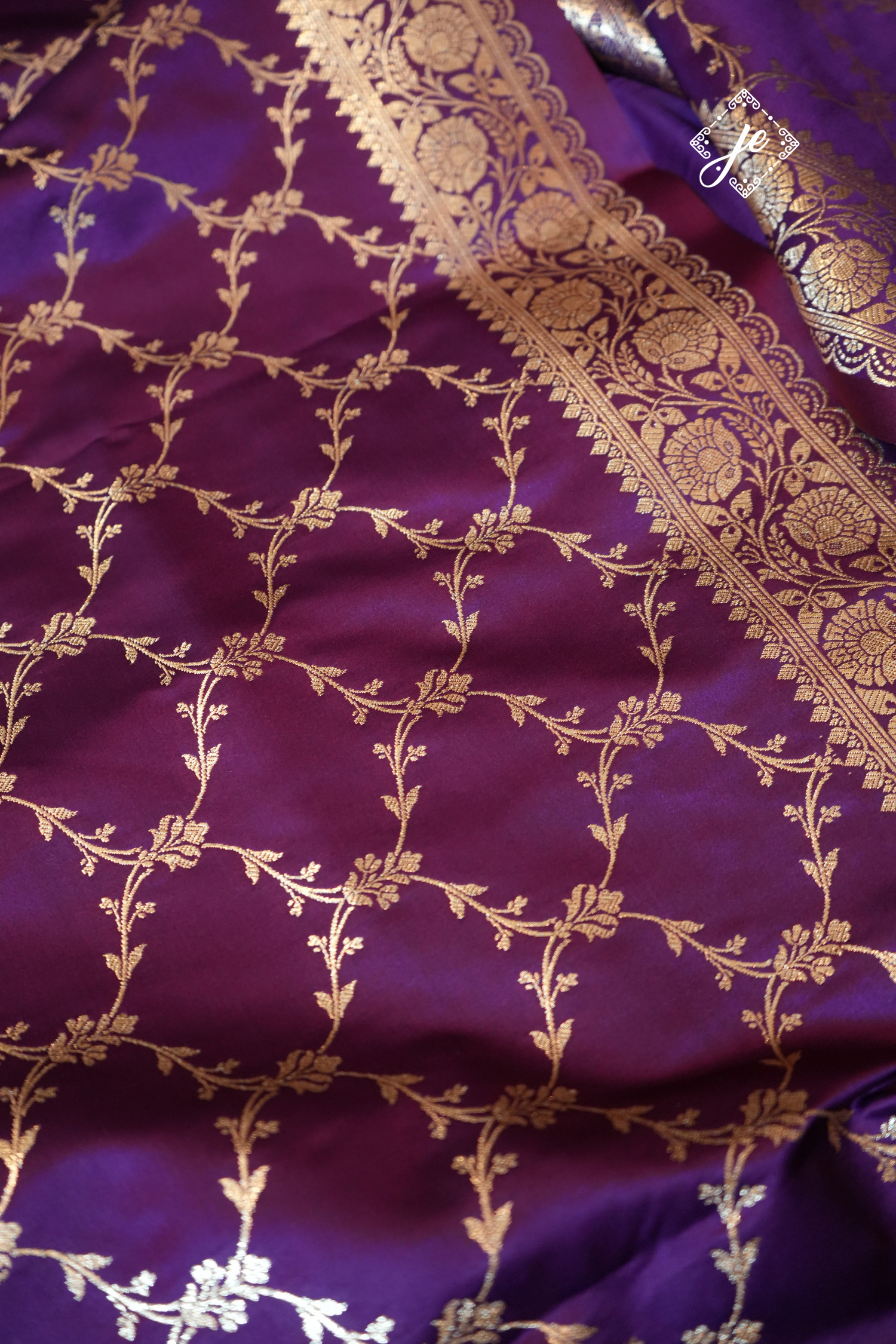 Purple Satin Silk Banarasi Dupatta