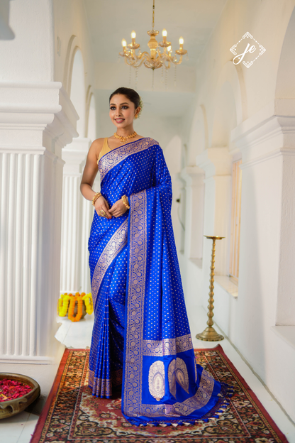 Blue Satin Silk Buti Banarasi Saree