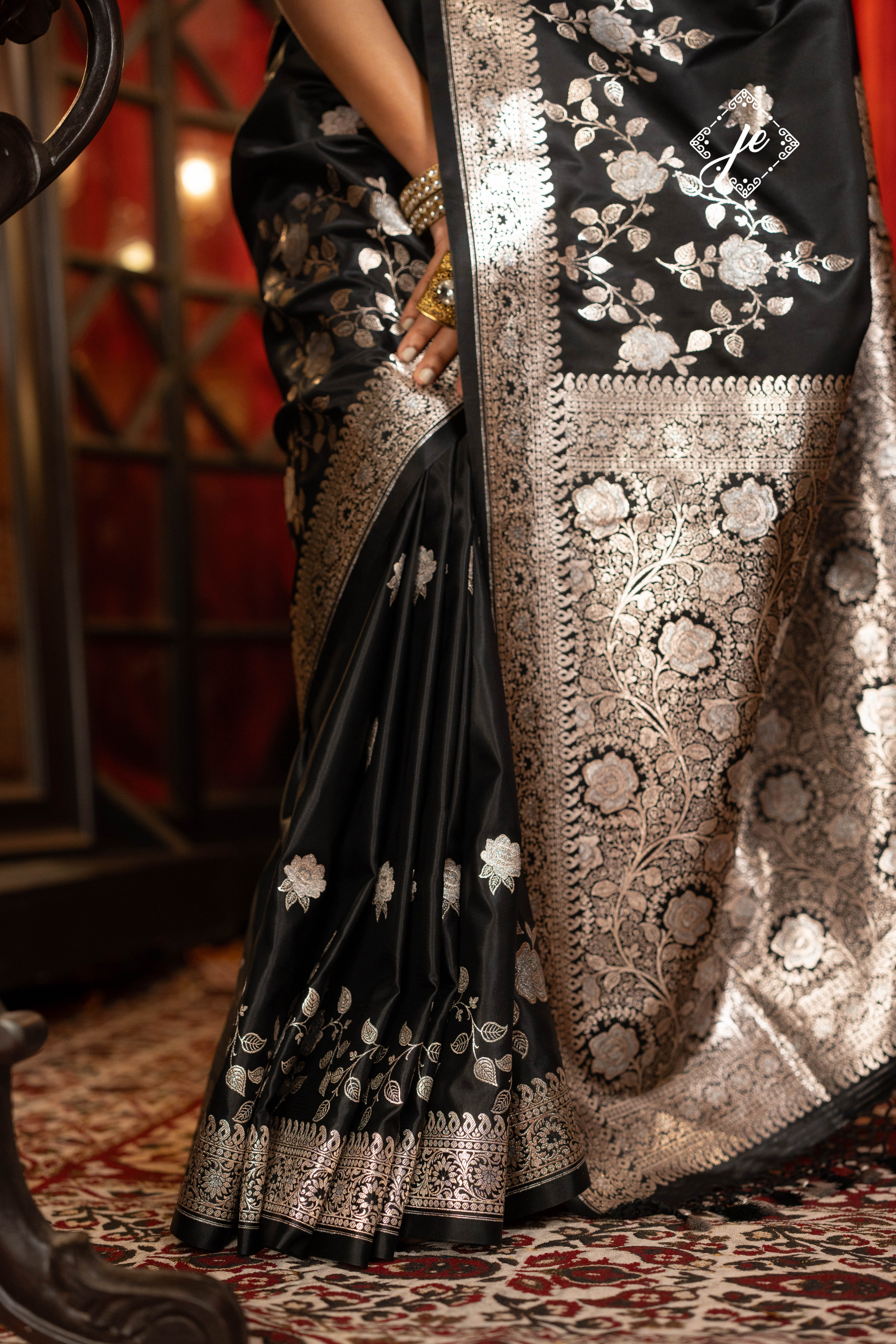 Black Satin Silk Banarasi Saree