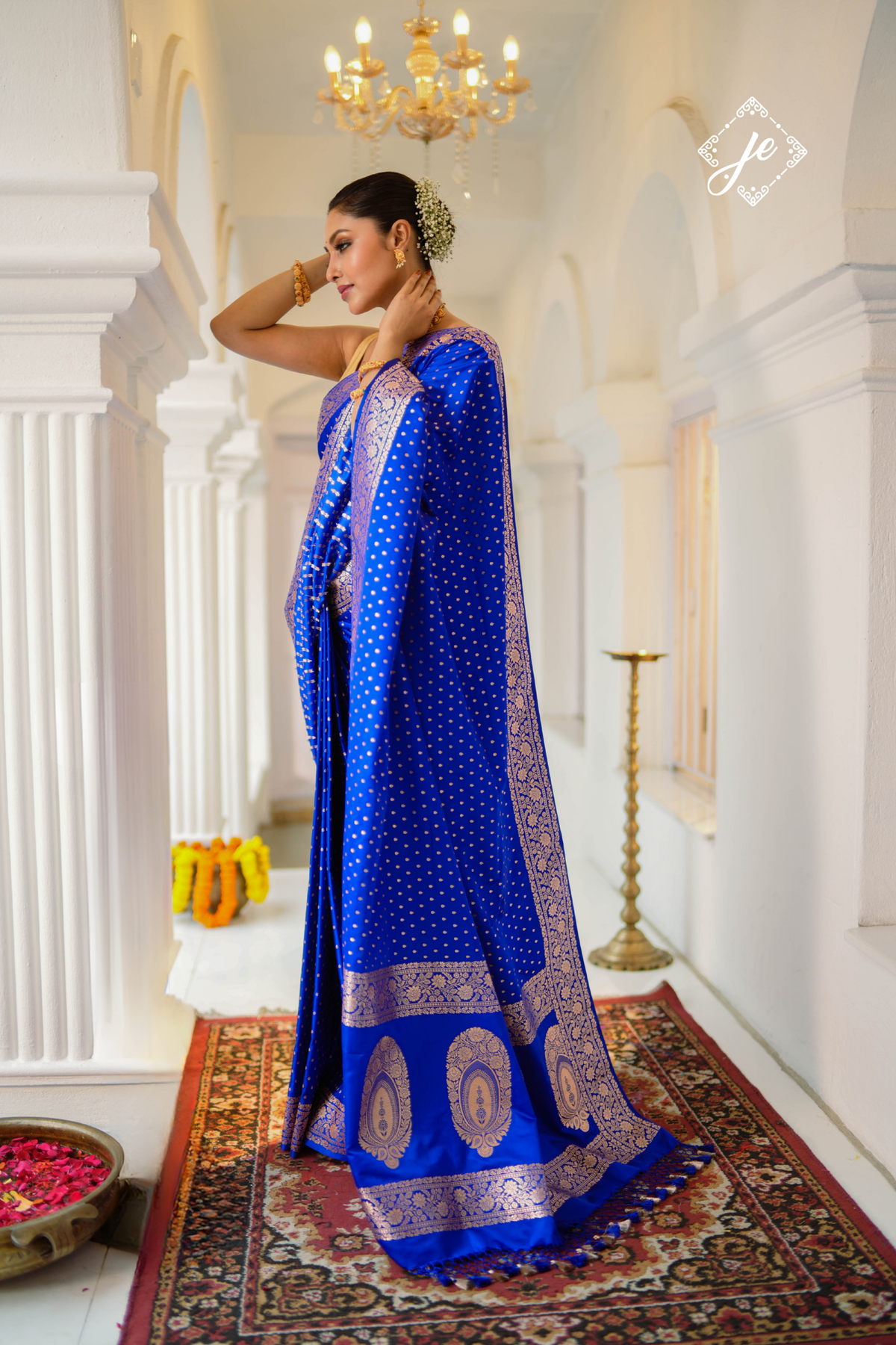 Blue Satin Silk Buti Banarasi Saree