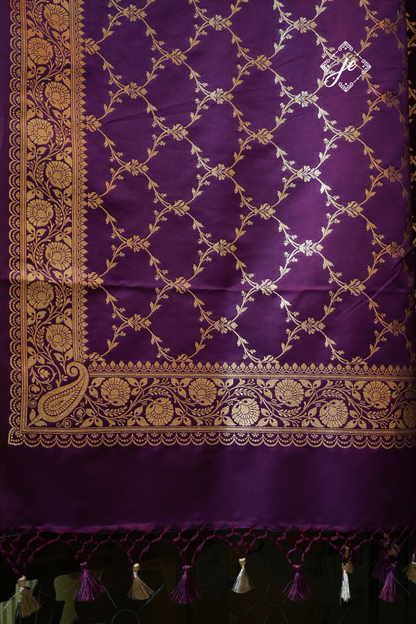 Purple Satin Silk Banarasi Dupatta