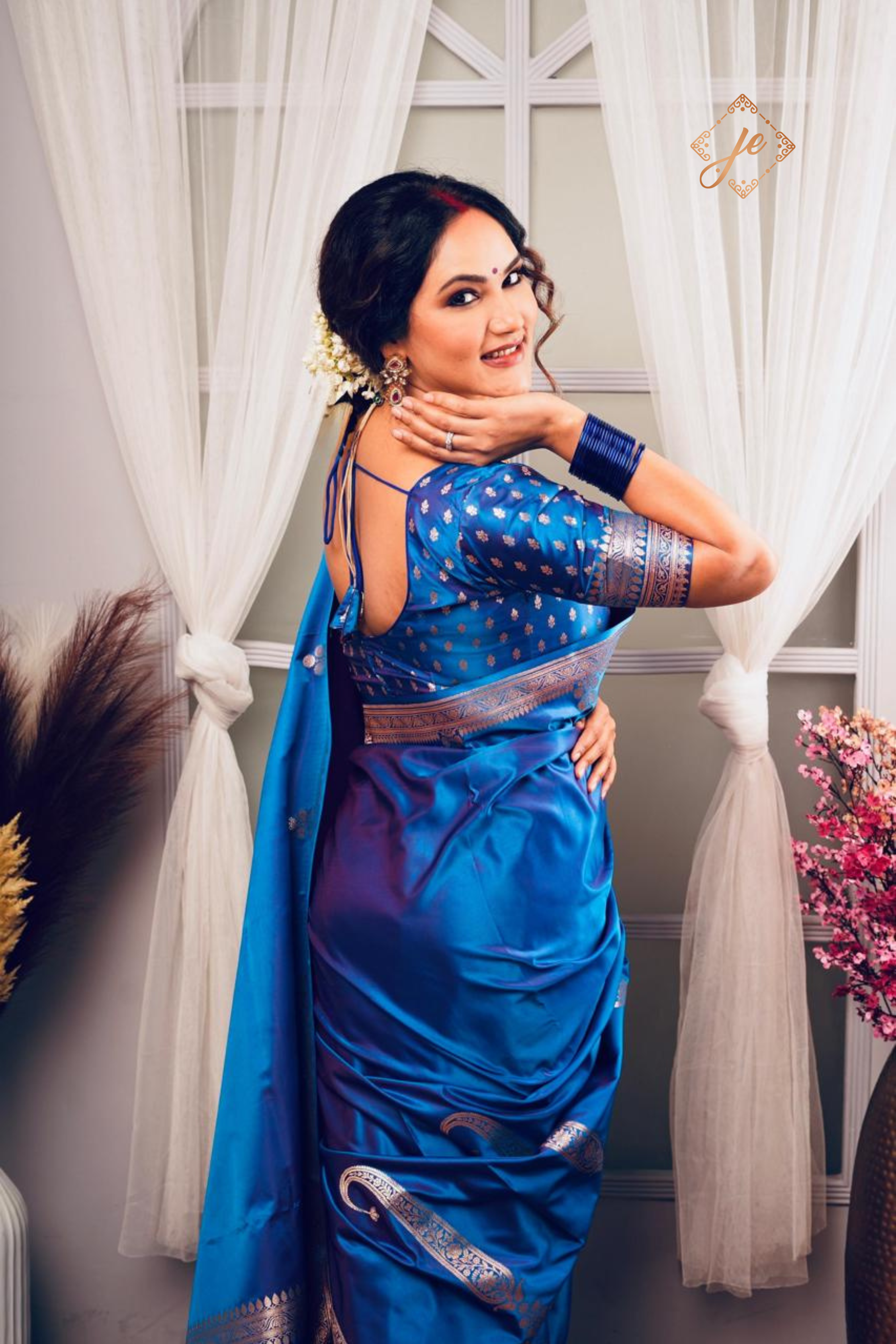 Blue Satin Silk Banarasi Saree