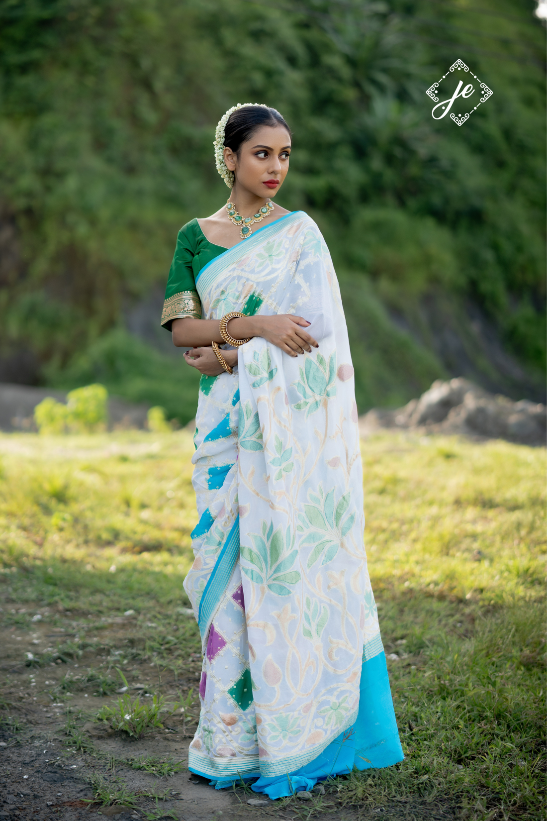 Light Blue Rangkaat Pure Georgette Banarasi Saree