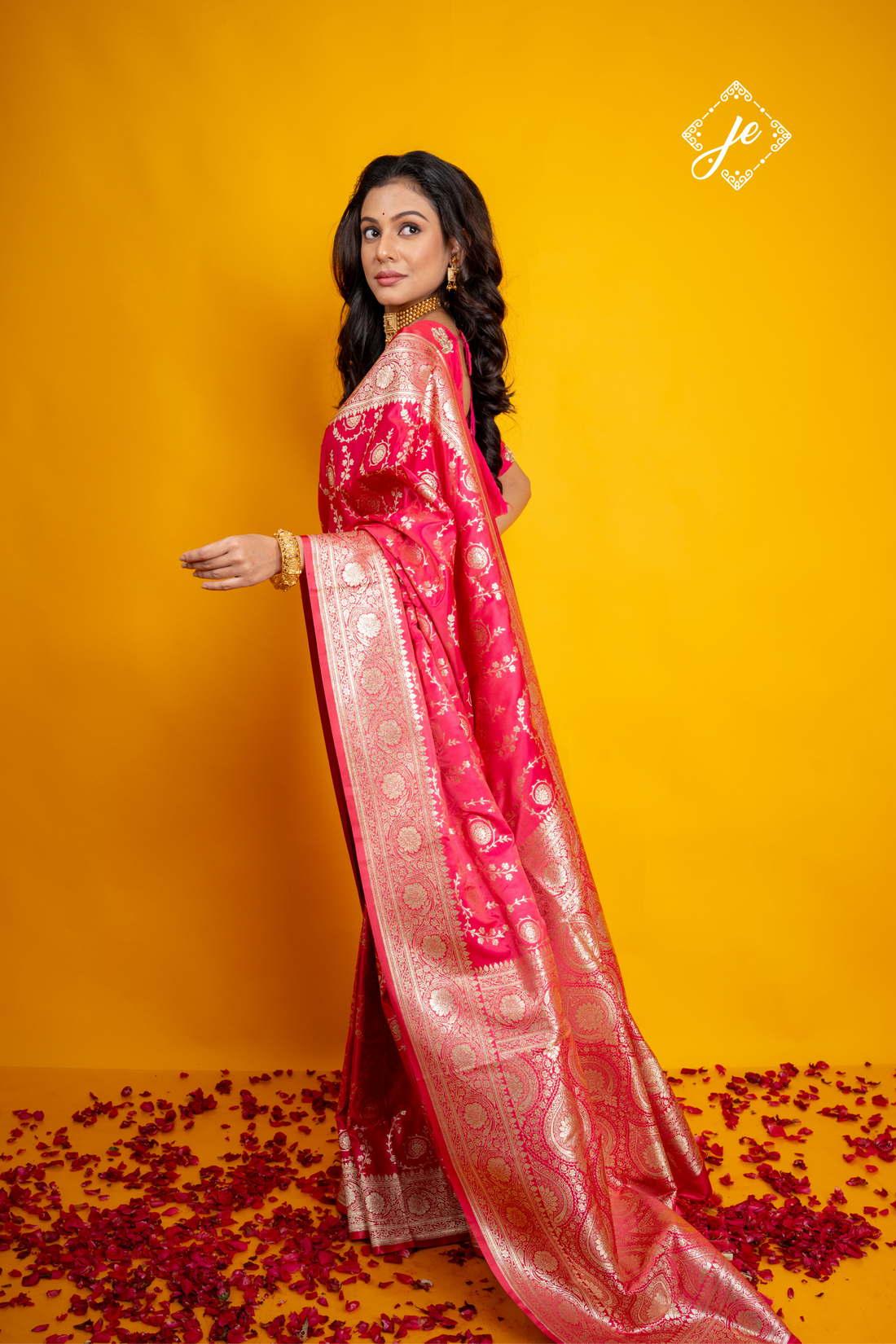 Pink Satin Silk Jaal Banarasi Saree