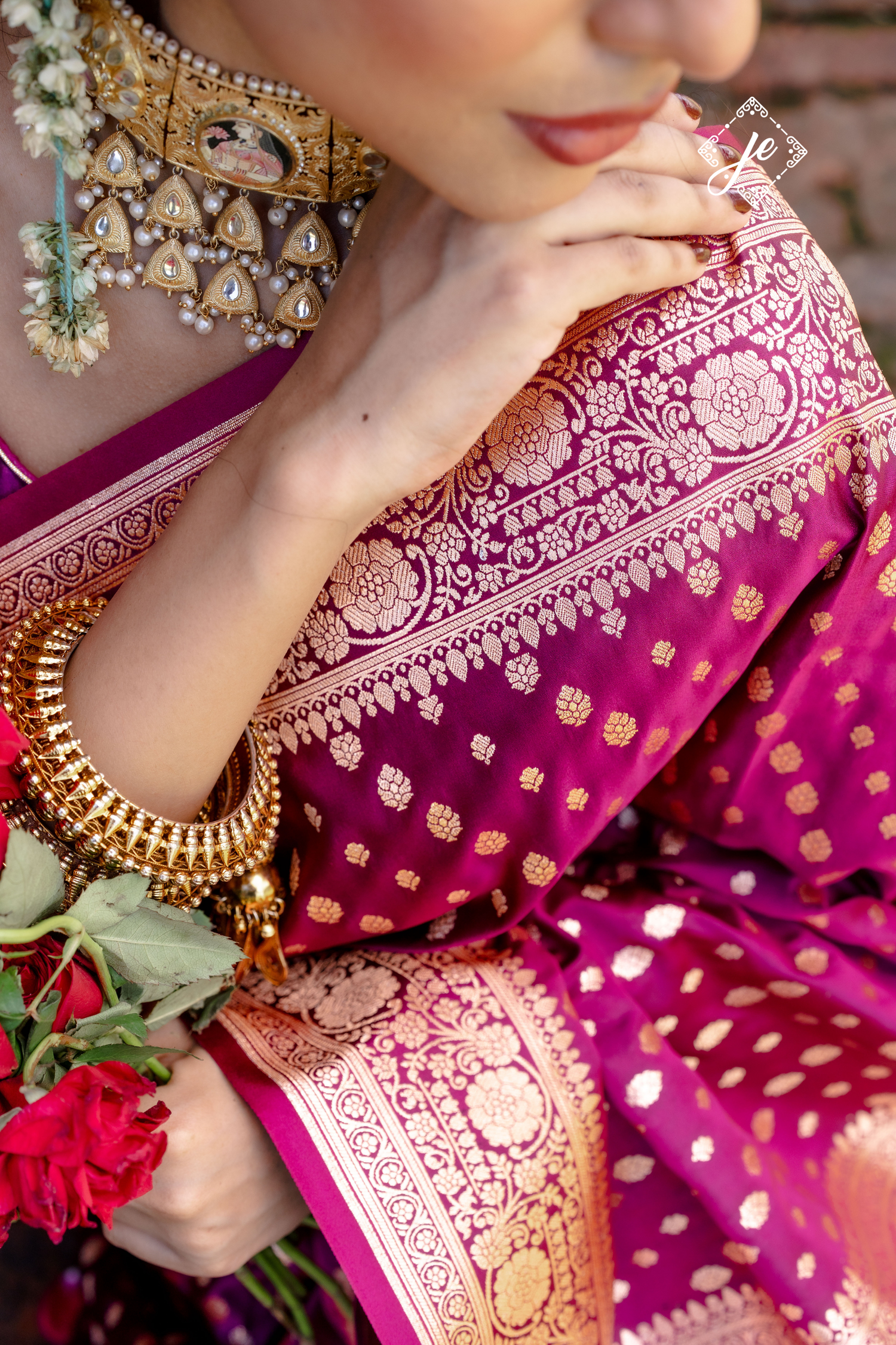 Purple Satin Silk Leheriya Buti Banarasi Saree