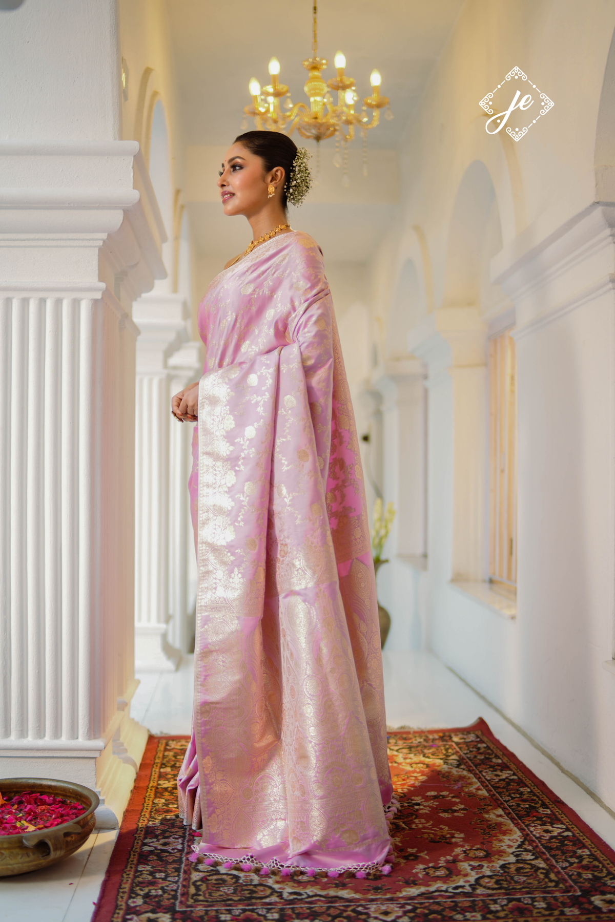 Pastel Pink Satin Silk Banarasi Saree