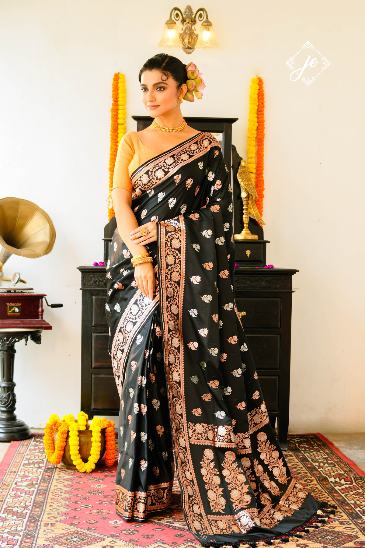Black Satin Silk Banarasi Saree