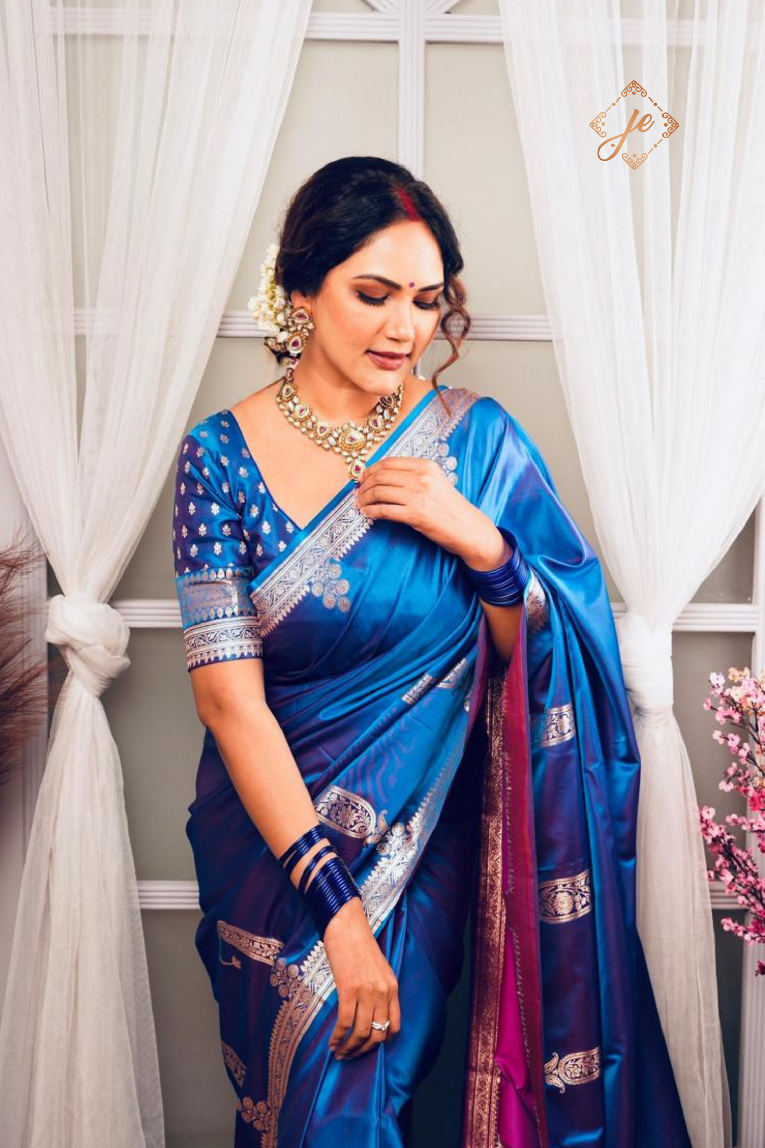 Blue Satin Silk Banarasi Saree