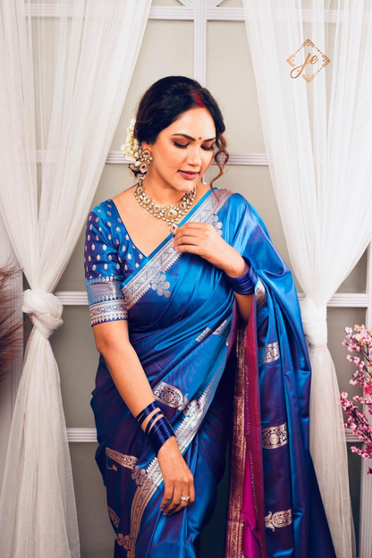 Blue Satin Silk Banarasi Saree