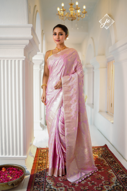 Pastel Pink Satin Silk Banarasi Saree