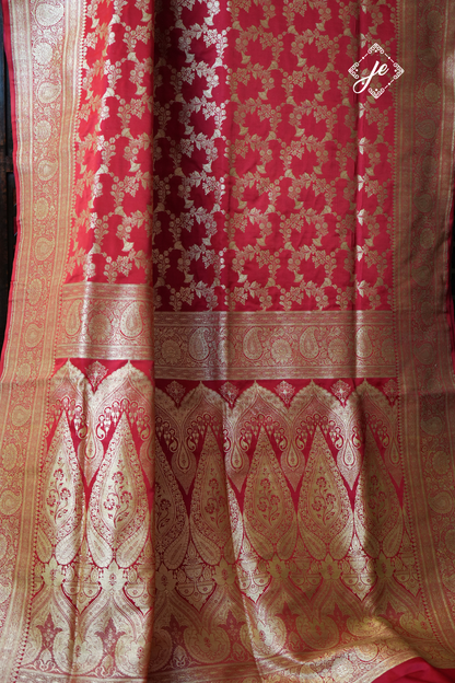 Red Pure Silk Jaal Banarasi Saree