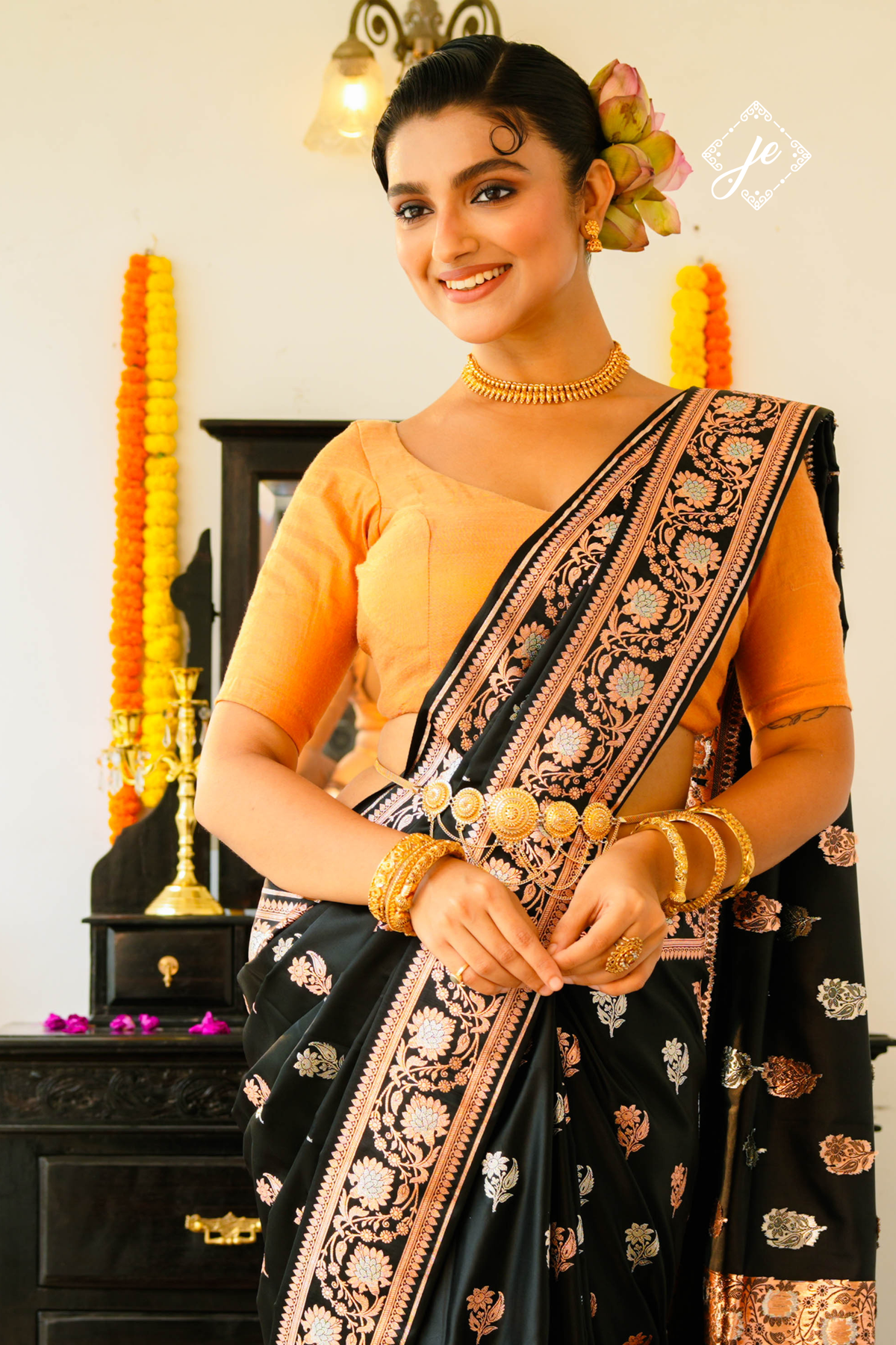 Black Satin Silk Banarasi Saree