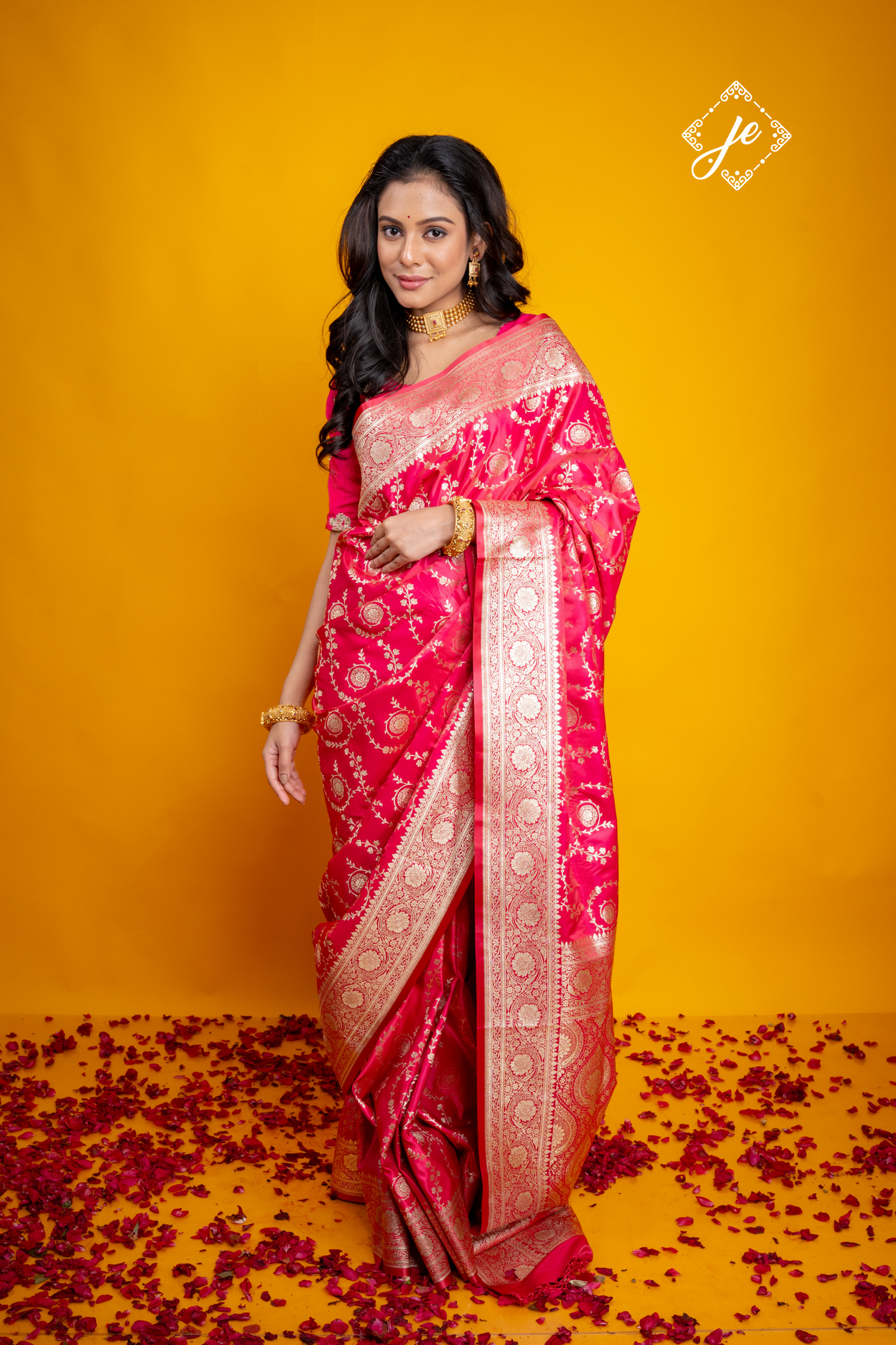 Pink Satin Silk Jaal Banarasi Saree