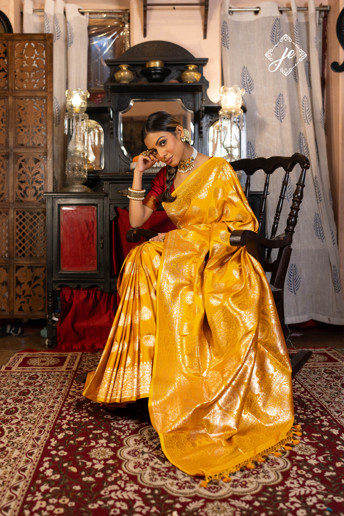 Mustard Yellow Satin Silk Banarasi Saree