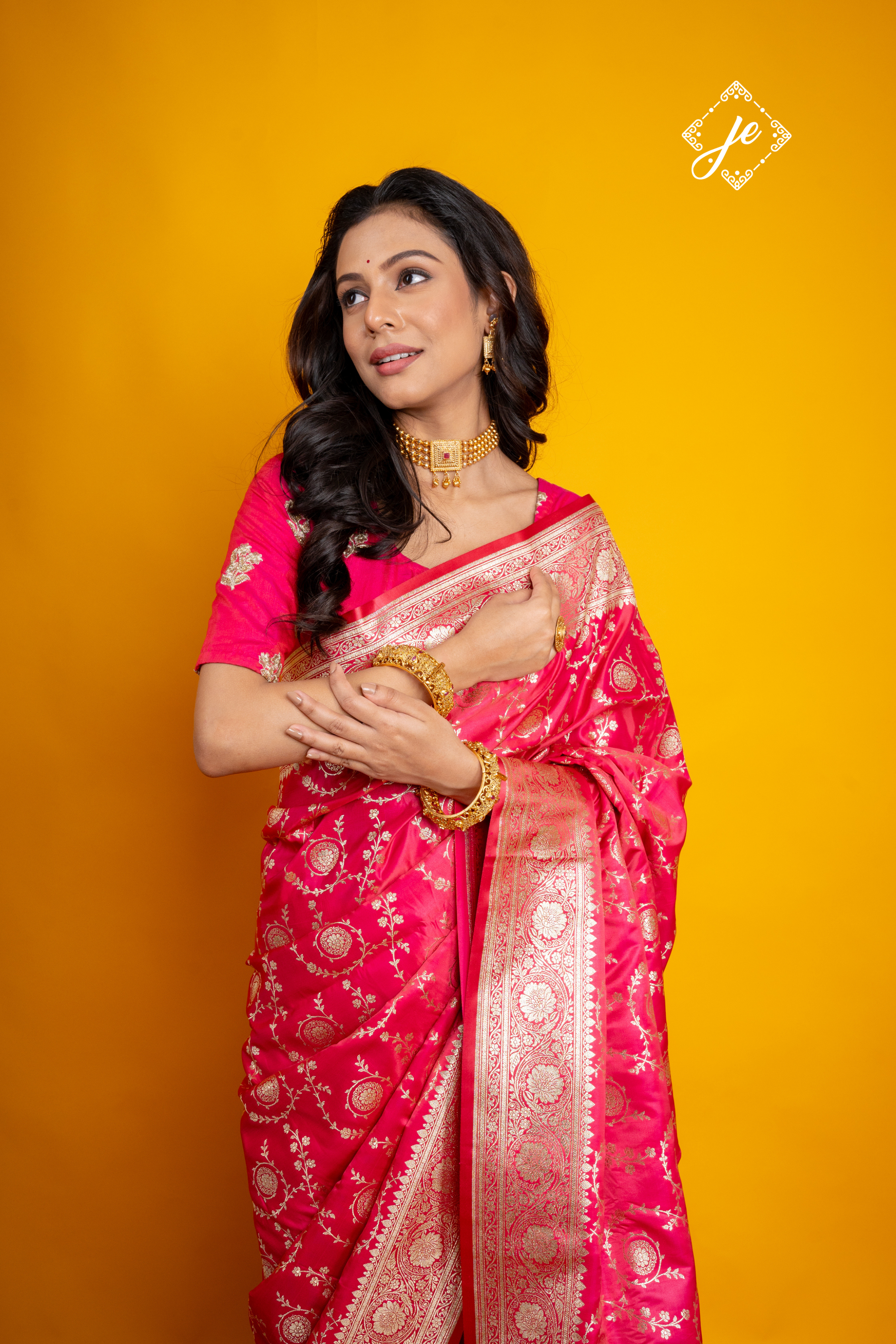 Pink Satin Silk Jaal Banarasi Saree