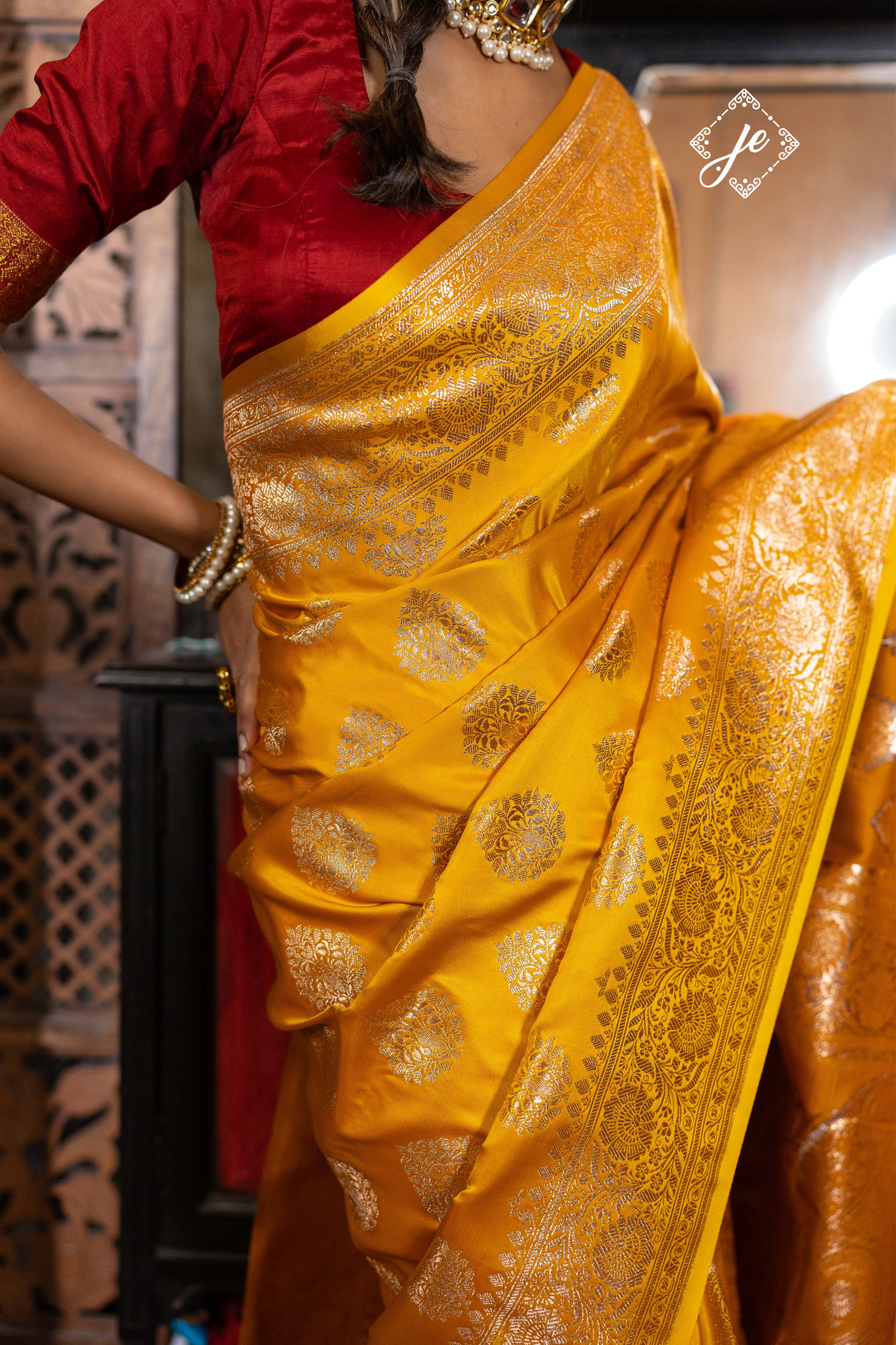 Mustard Yellow Satin Silk Banarasi Saree