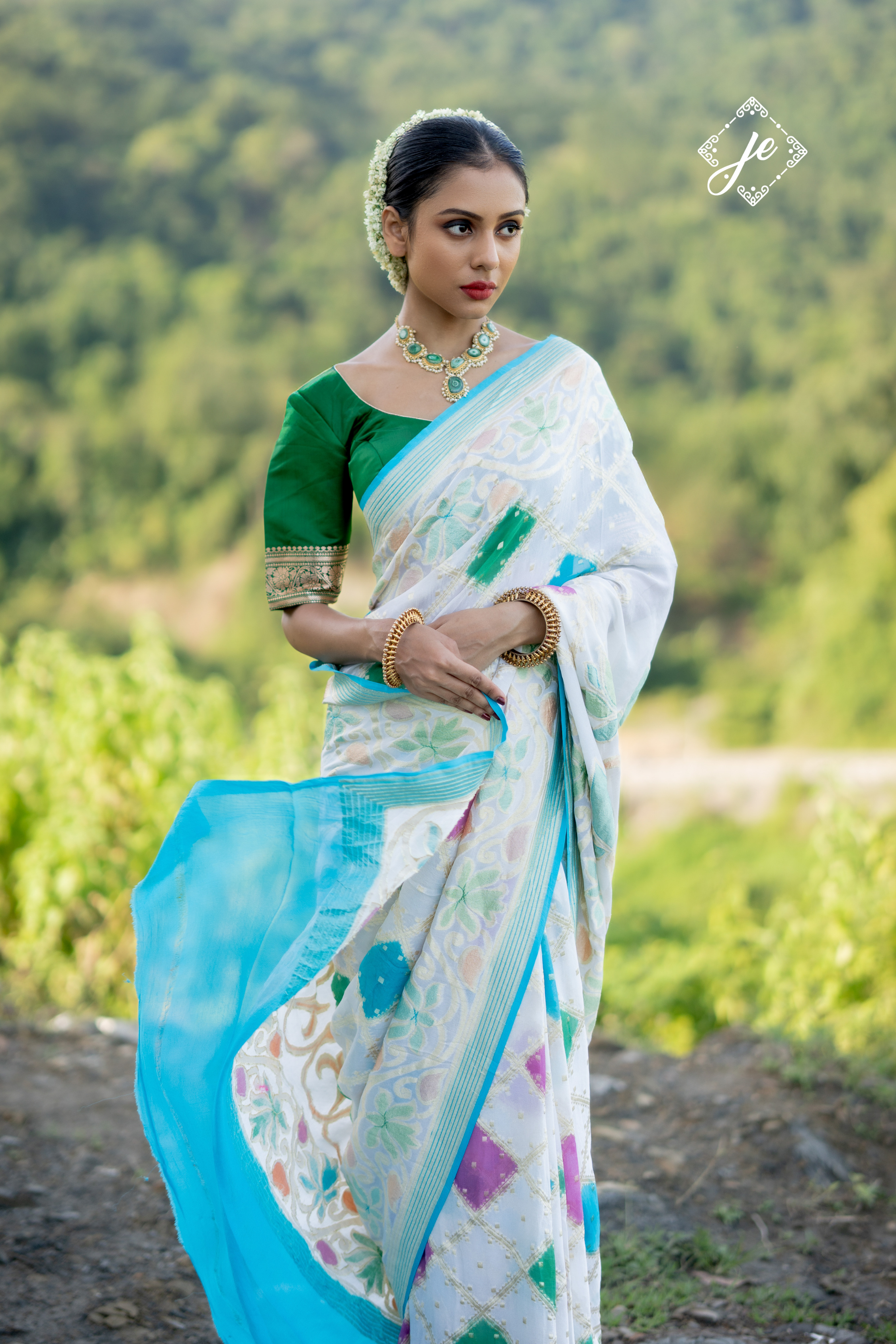 Light Blue Rangkaat Pure Georgette Banarasi Saree