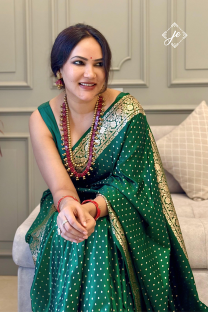 Green Satin Silk Buti Banarasi Saree