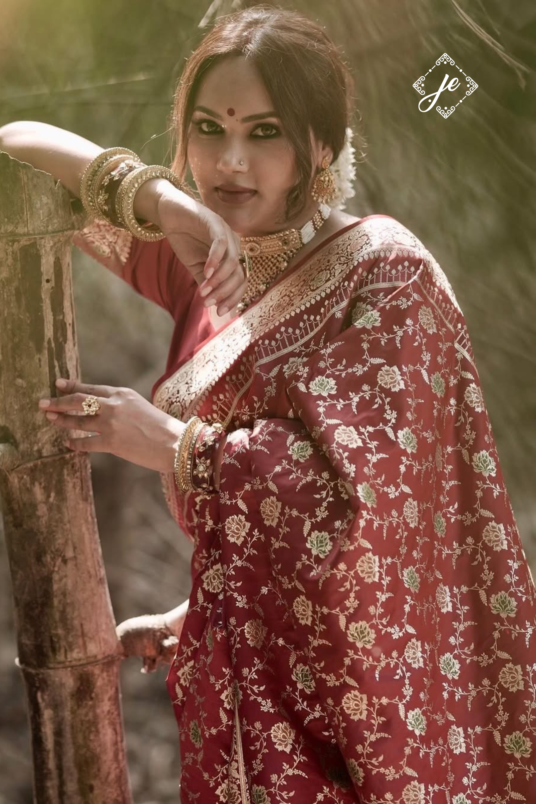 Maroon Satin Silk Jaal Banarasi Saree