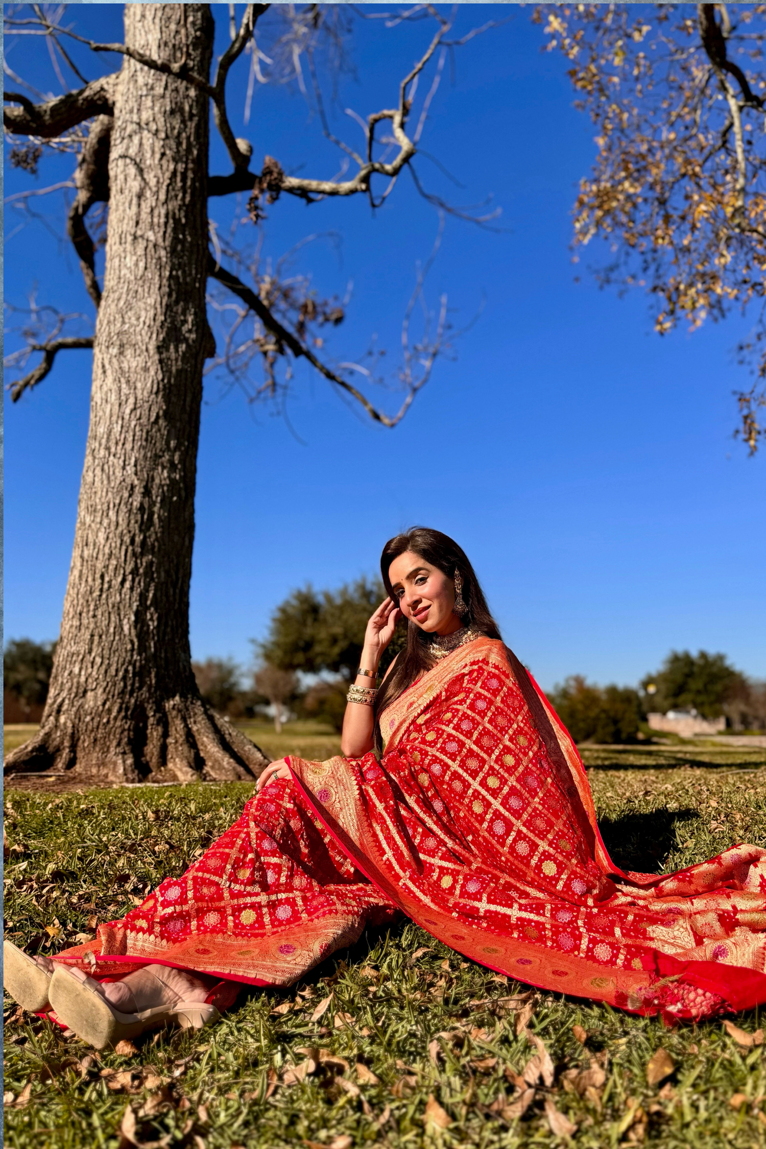 Red Khaddi Meenakari Banarasi Saree