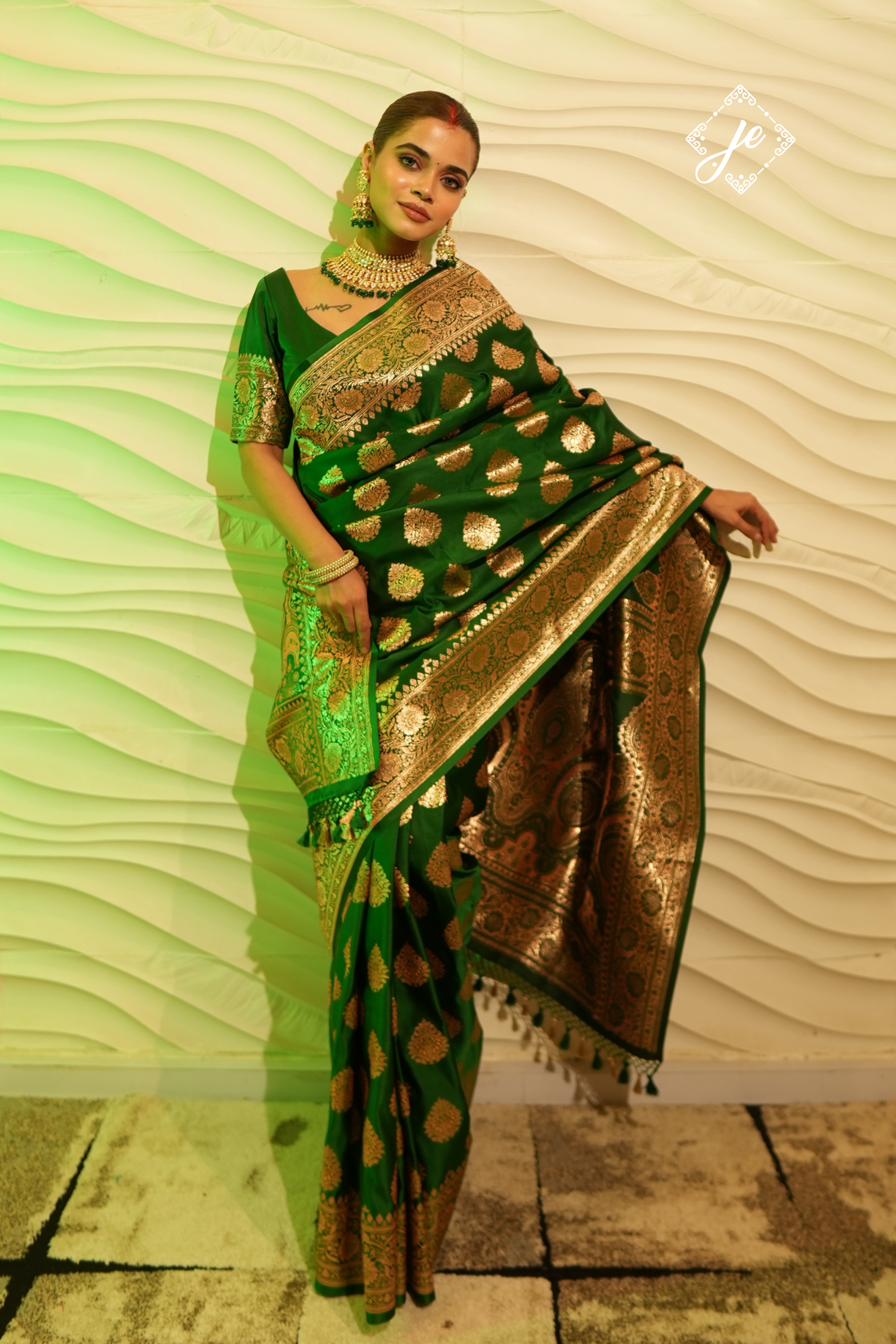 Green Satin Silk Banarasi Saree