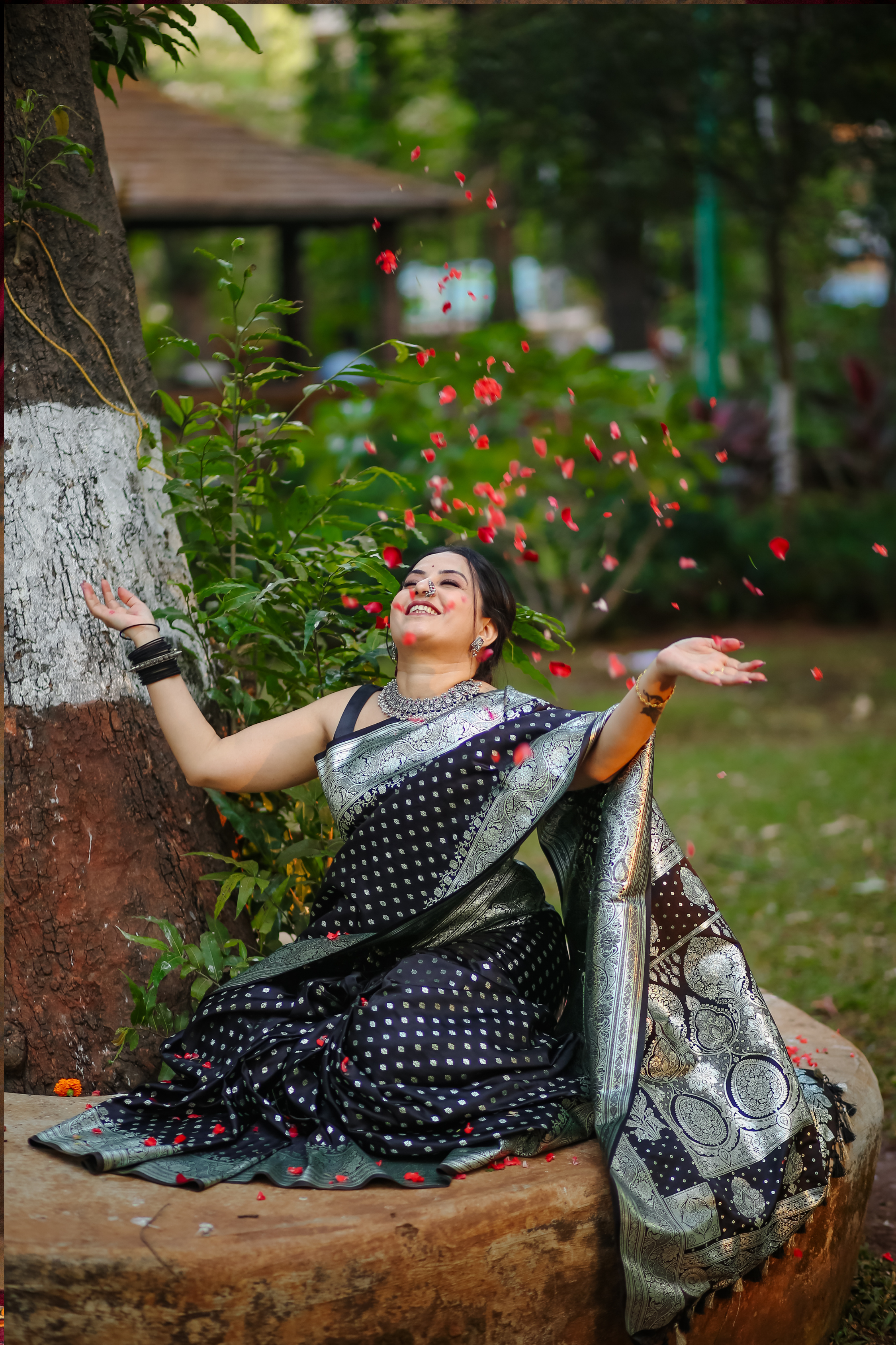 Black Satin Silk Konia Banarasi Saree