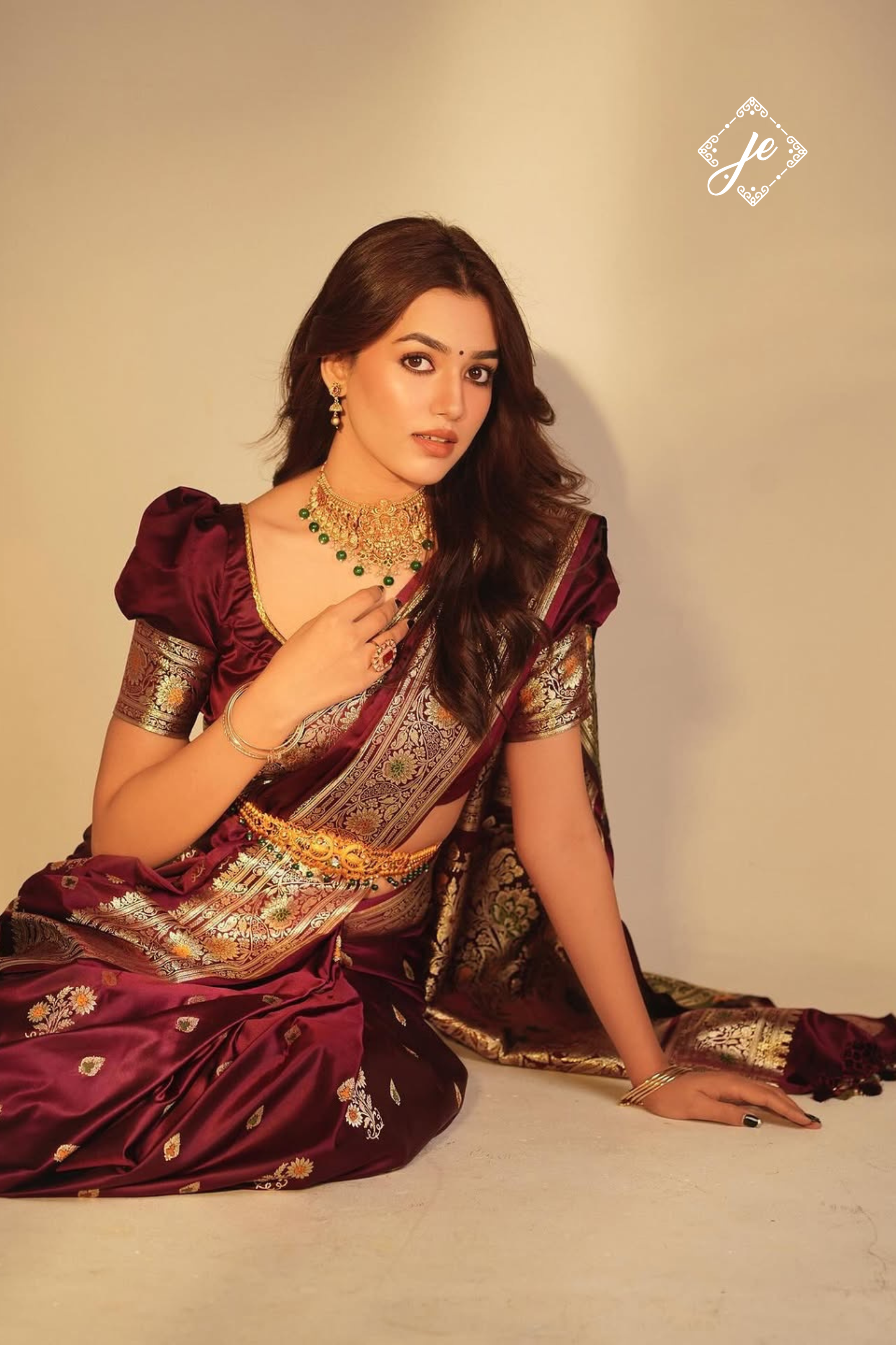 Wine Satin Silk Buti Meenakari Banarasi Saree