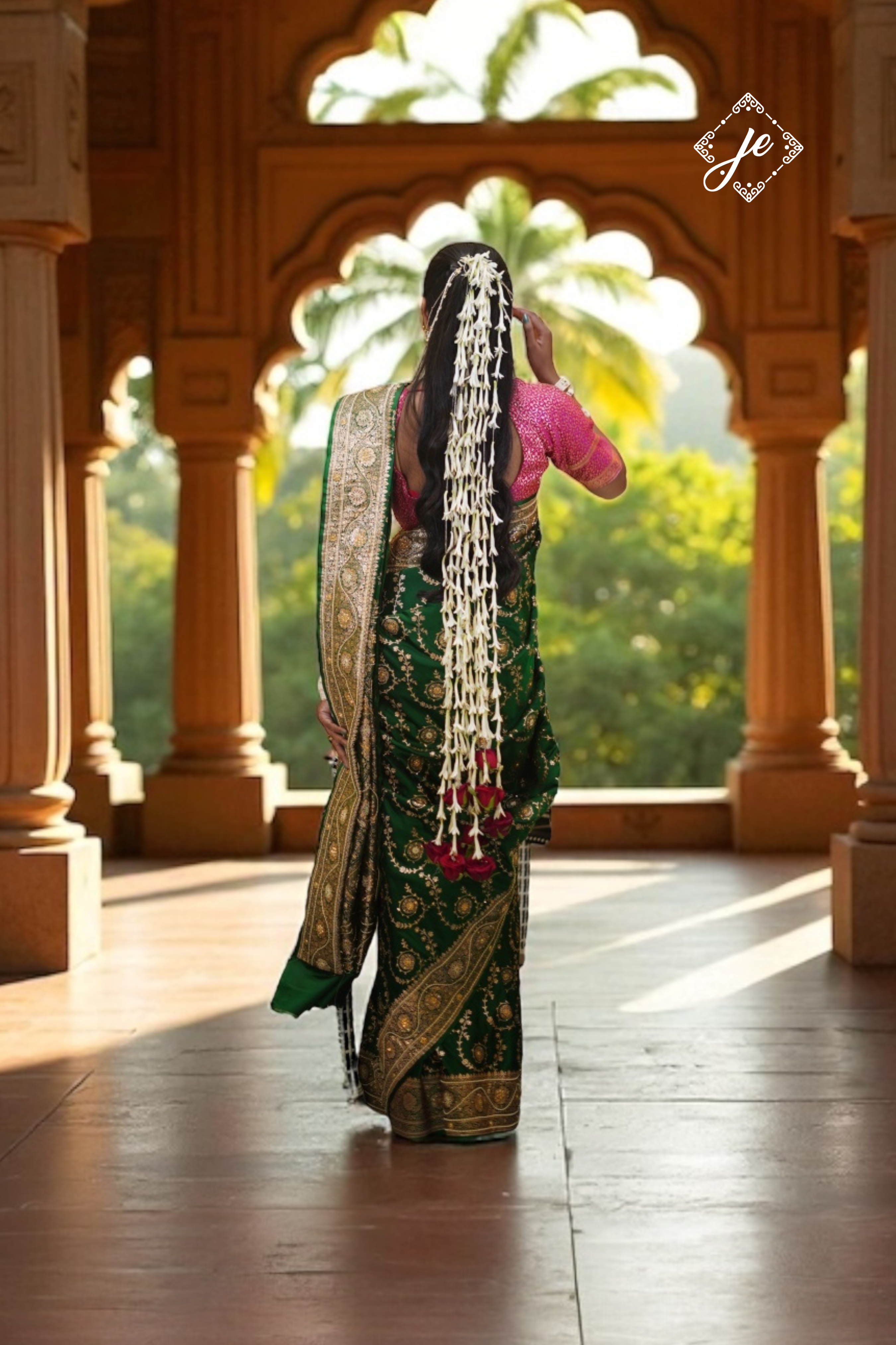 Bottle Green Satin Silk Banarasi Saree