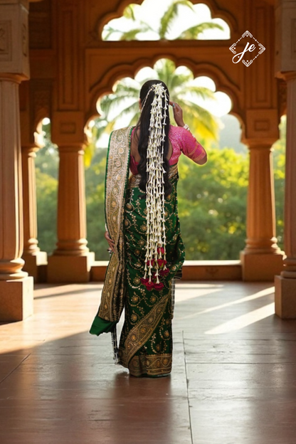 Bottle Green Satin Silk Banarasi Saree