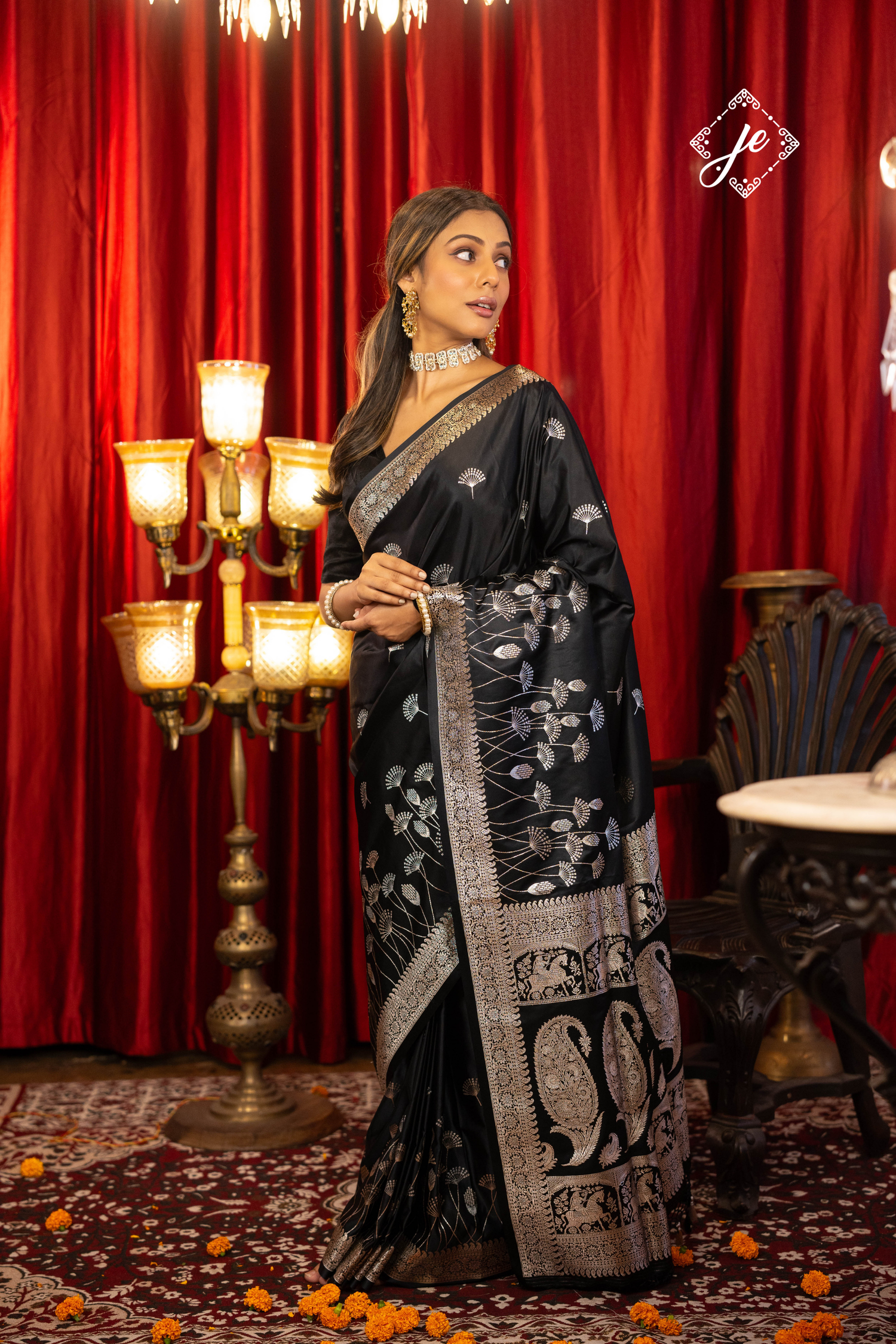 Black Satin Silk Banarasi Saree