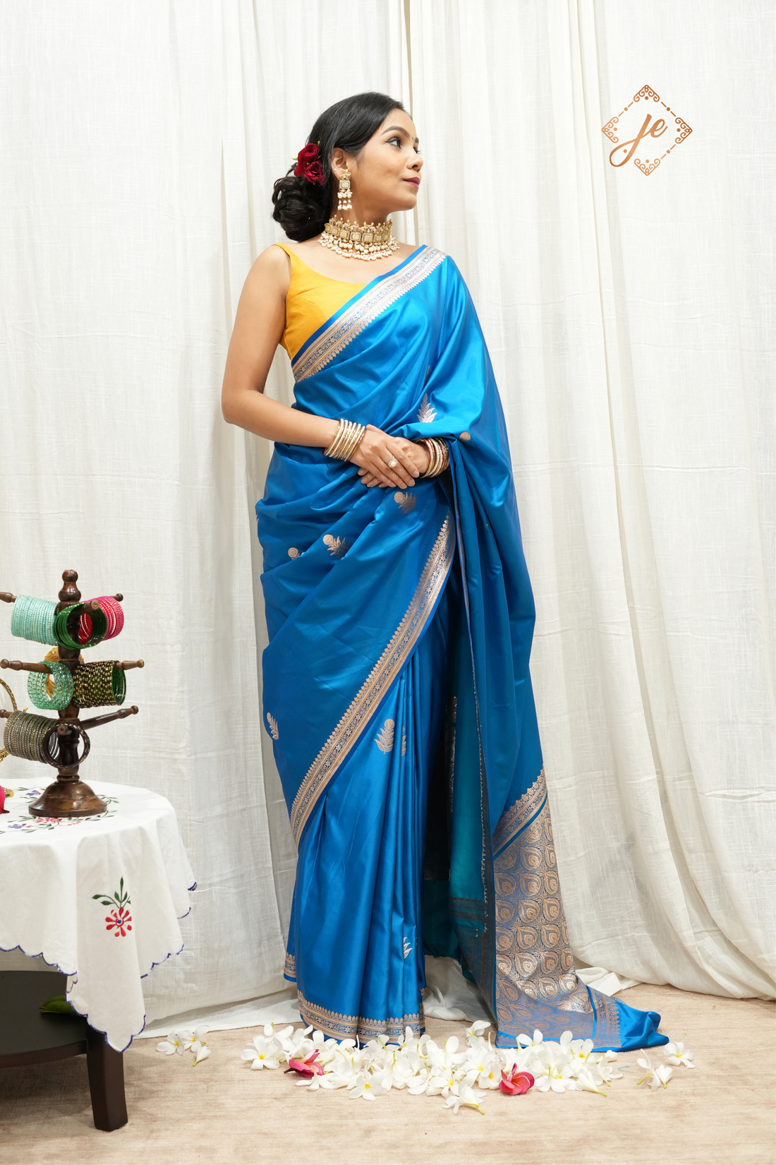 Blue Satin Silk Banarsi Saree