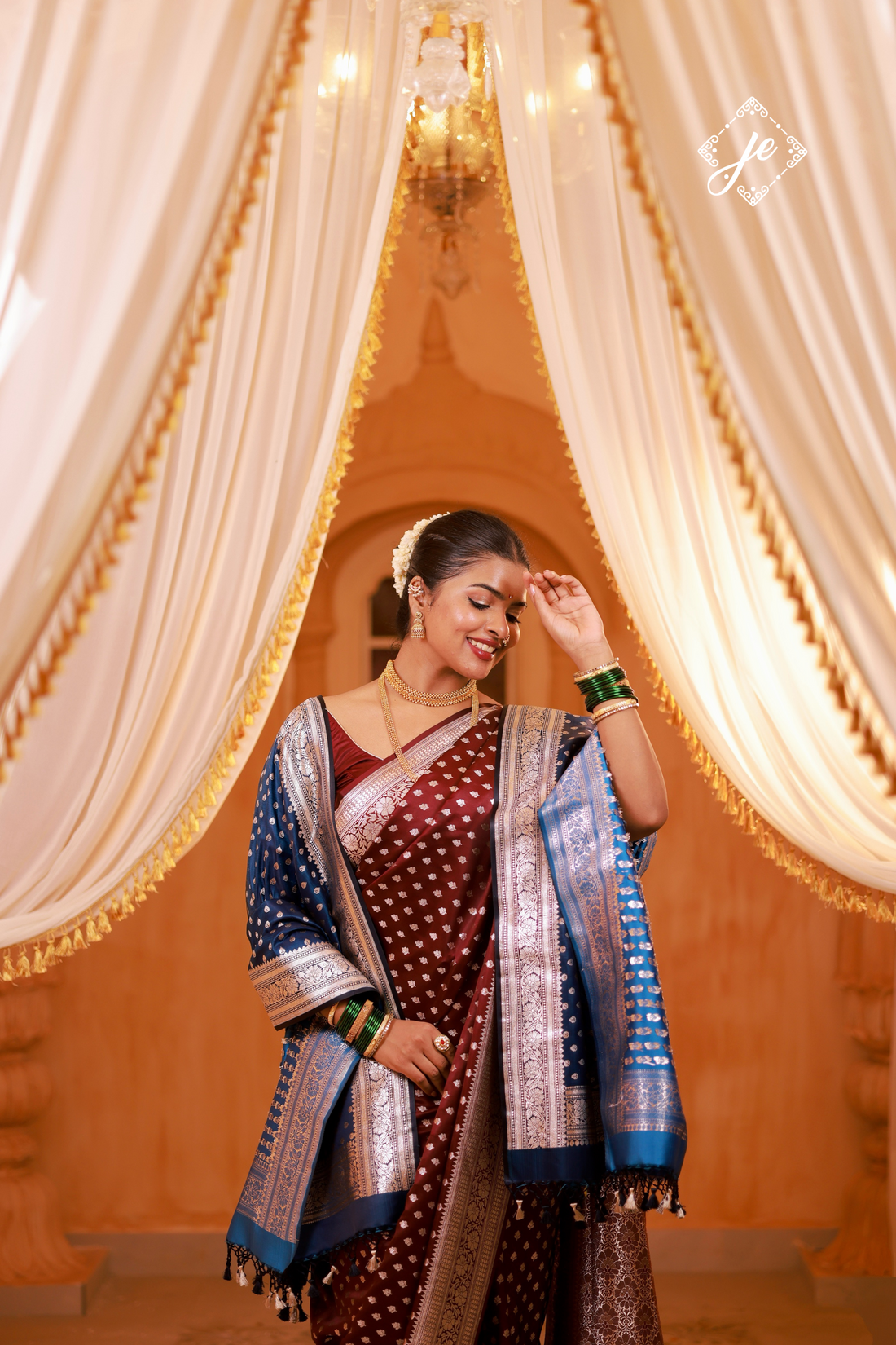 Garnet Satin Silk Buti Banarasi Saree