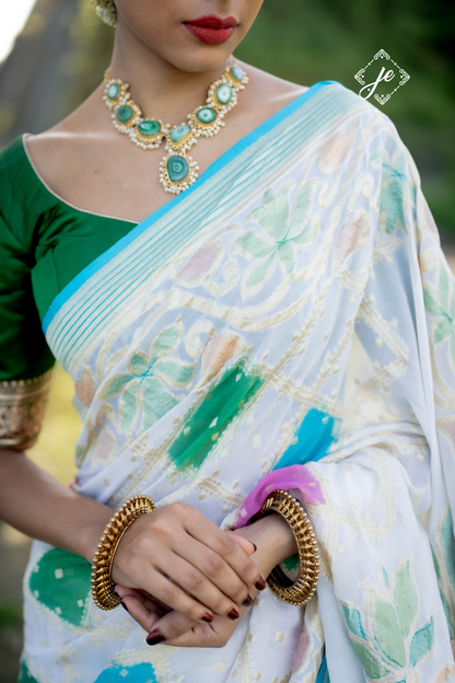 Light Blue Rangkaat Pure Georgette Banarasi Saree