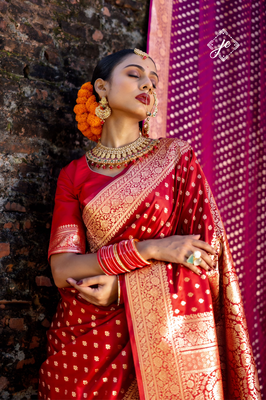Maroon Satin Silk Buti Banarasi Saree