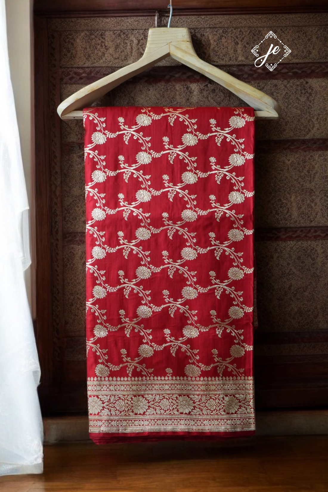 Red Pure Silk Jaal Handloom Banarasi Saree