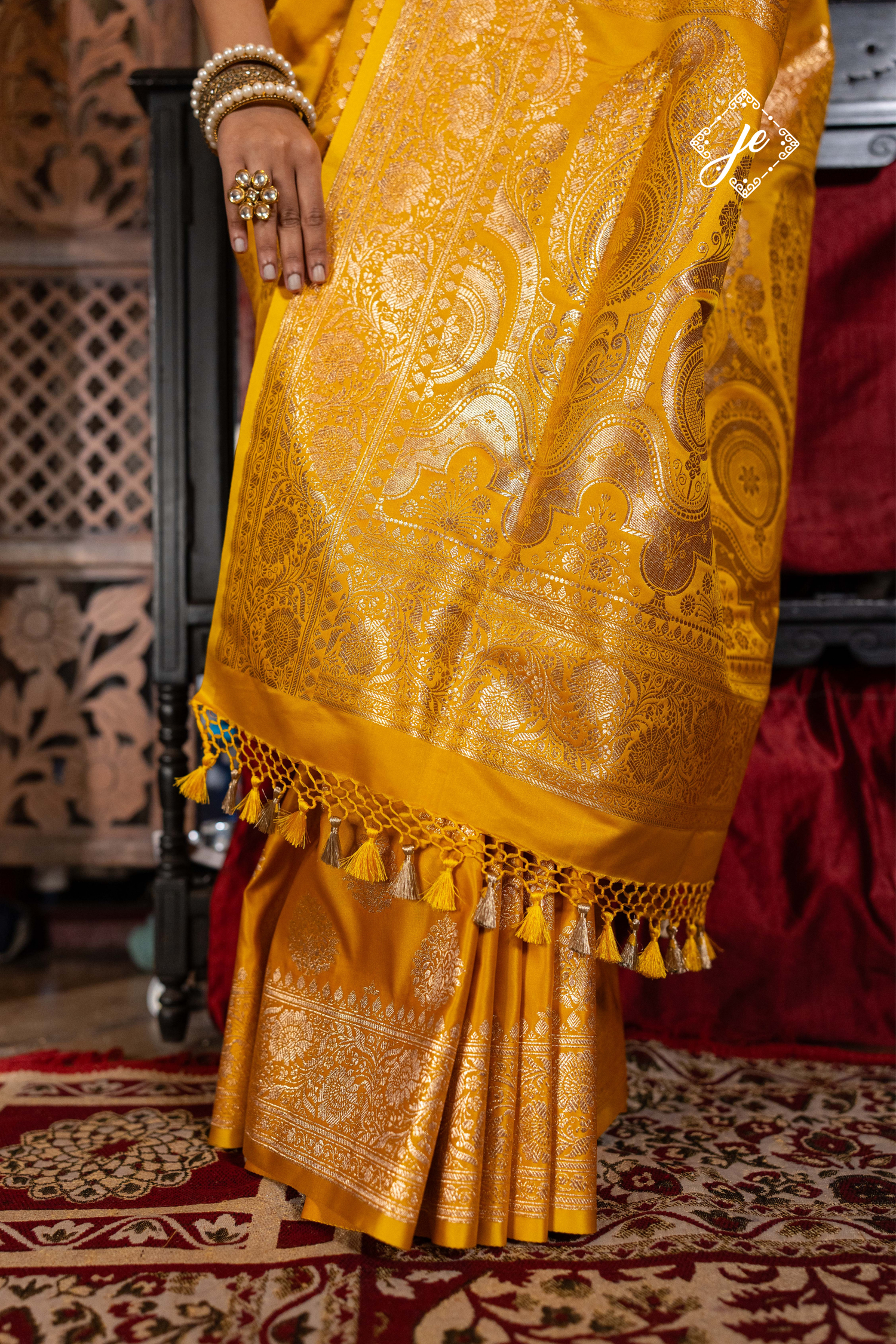 Mustard Yellow Satin Silk Banarasi Saree