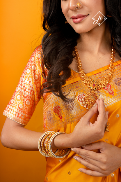 Mustard Yellow Satin Silk Meenakari Banarasi Saree