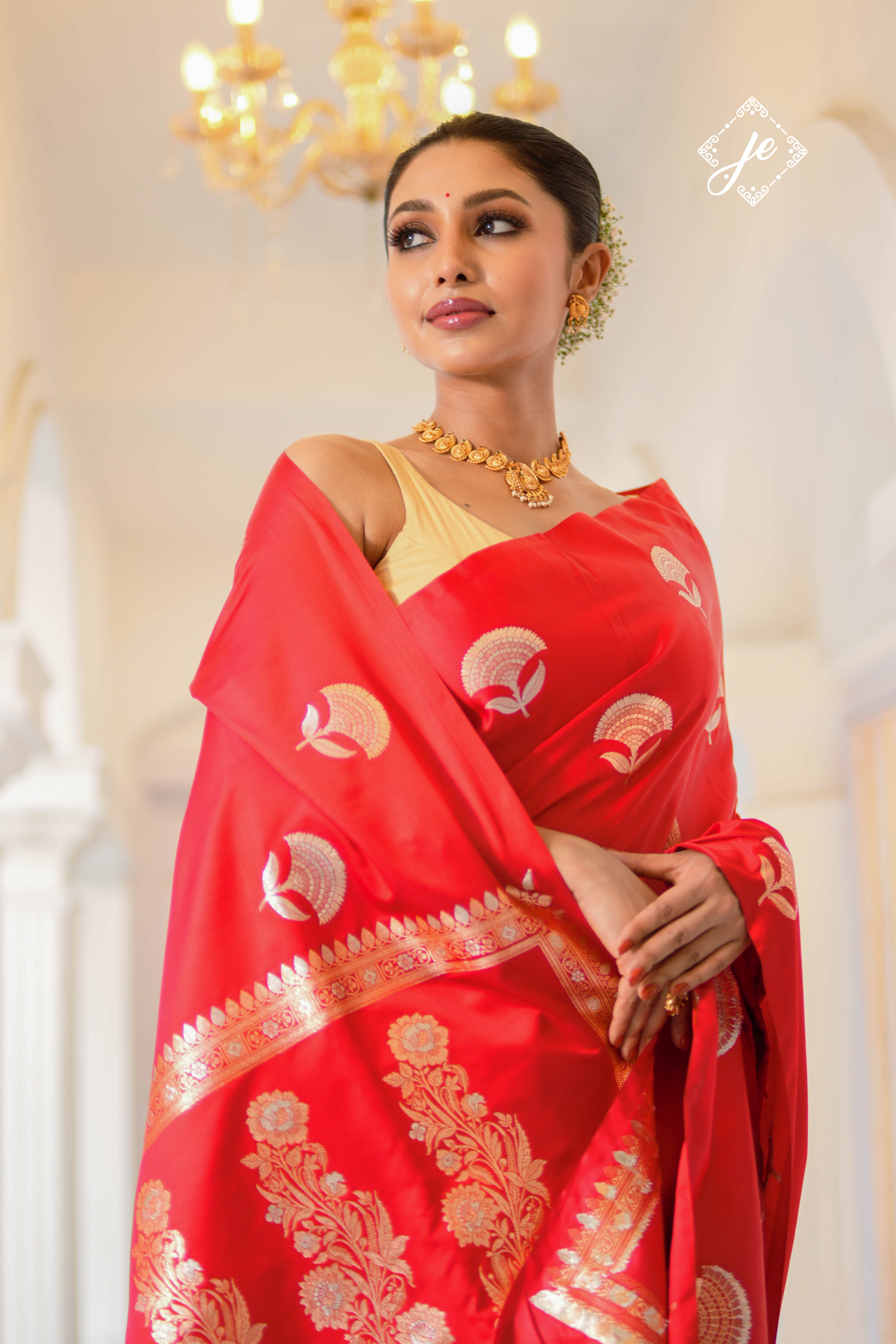 Red Satin Silk Banarasi Saree