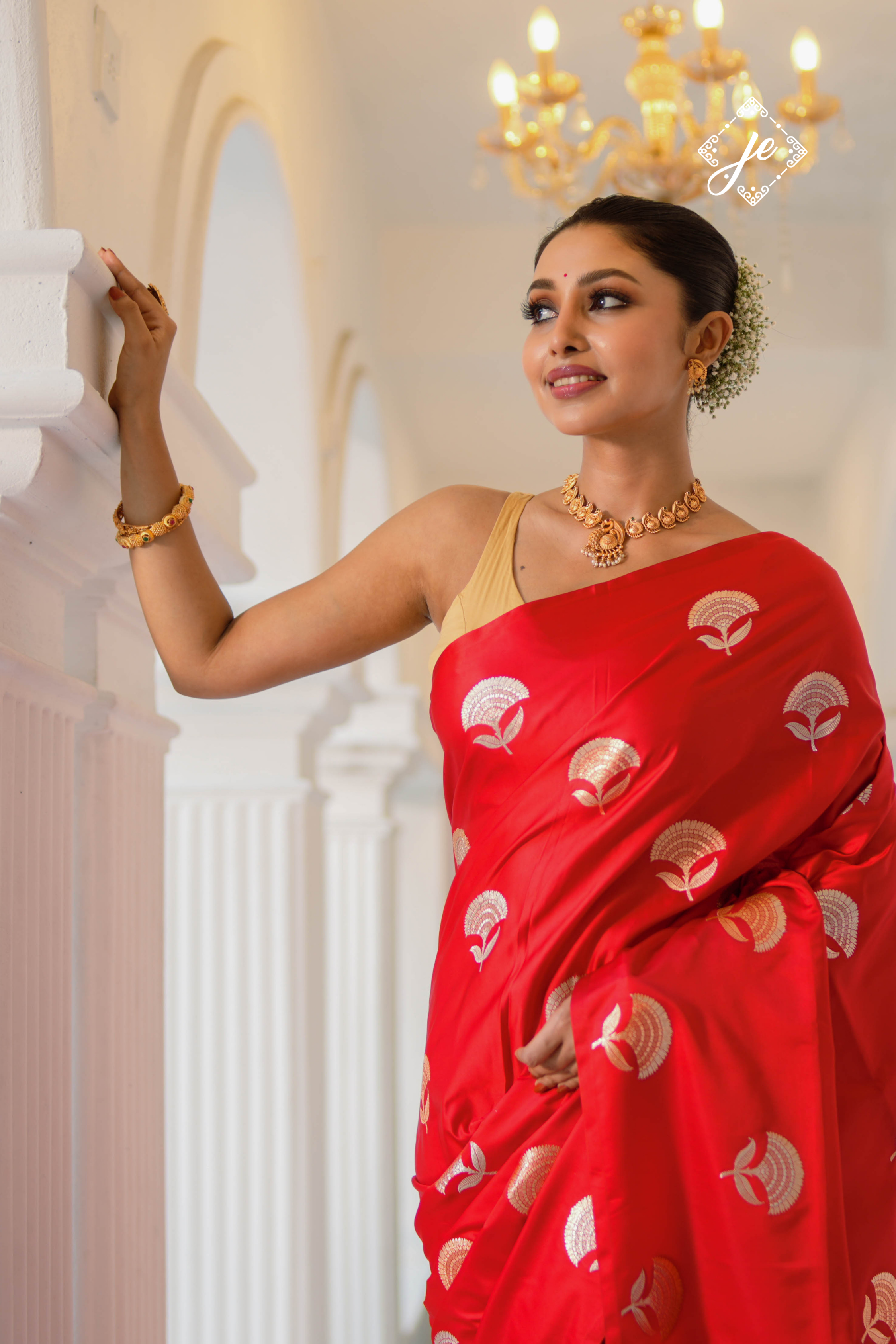 Red Satin Silk Banarasi Saree