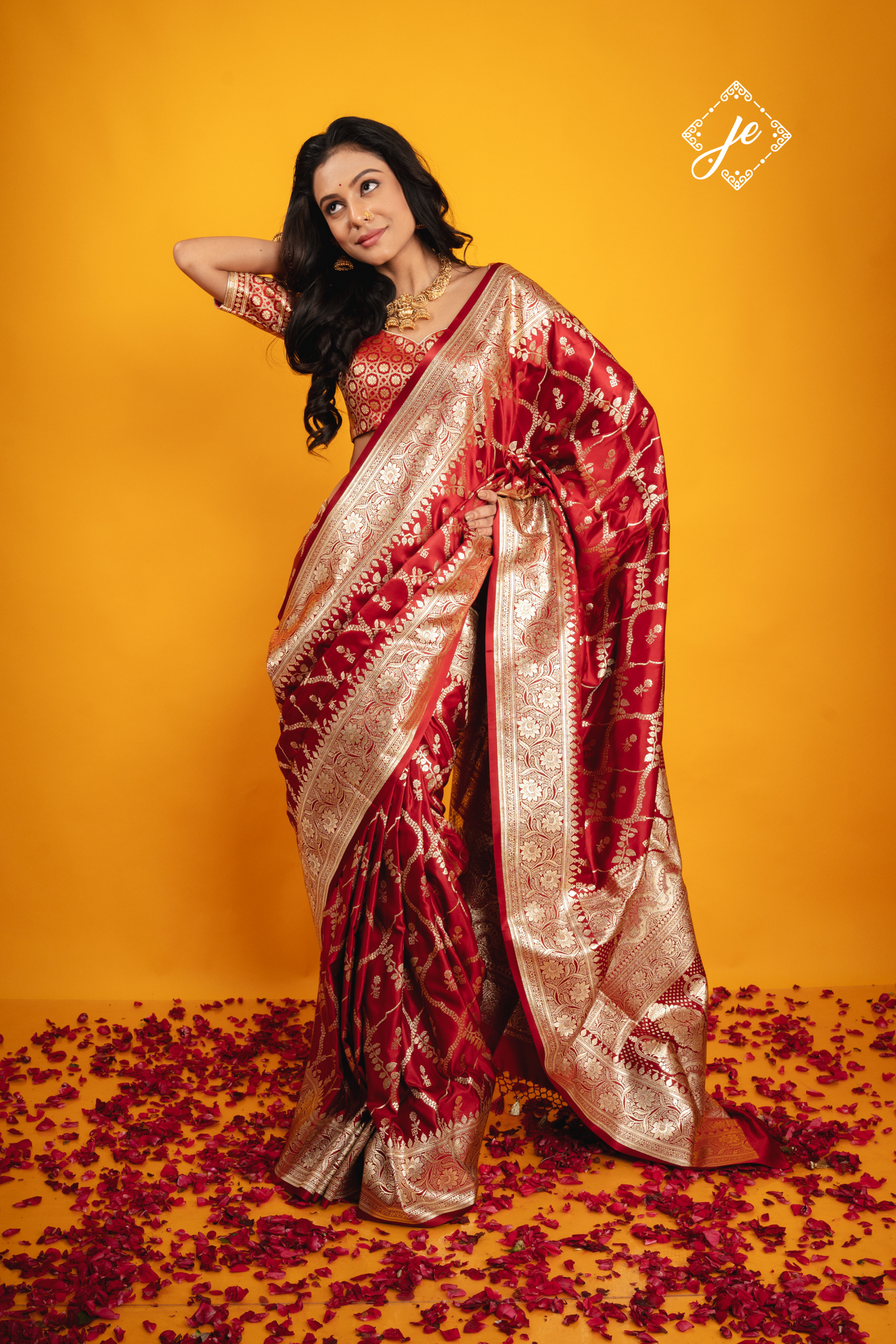 Maroon Satin Silk Jaal Banarasi Saree